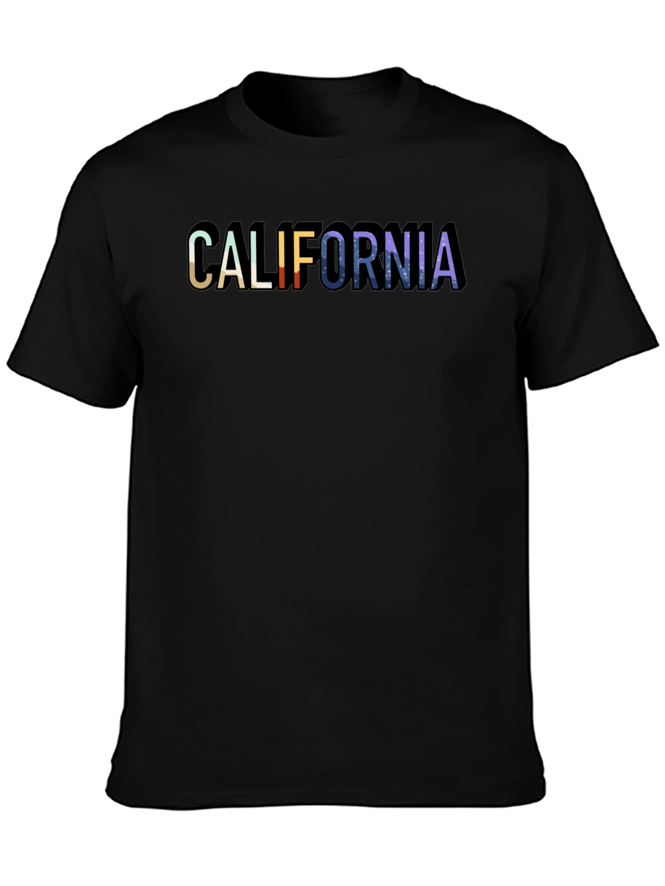 Black California Graphic Print Crew Neck T-Shirt view 3
