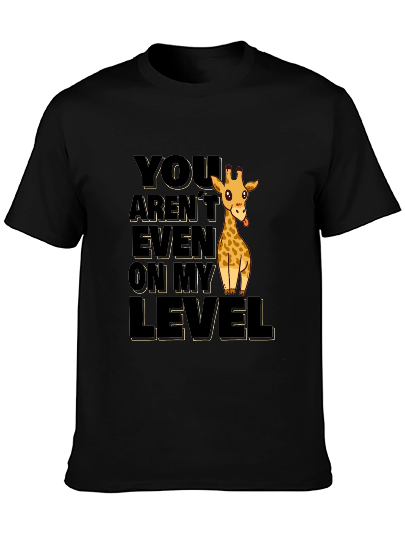 Black Funny Giraffe 'Not On My Level' Black T-Shirt view 3