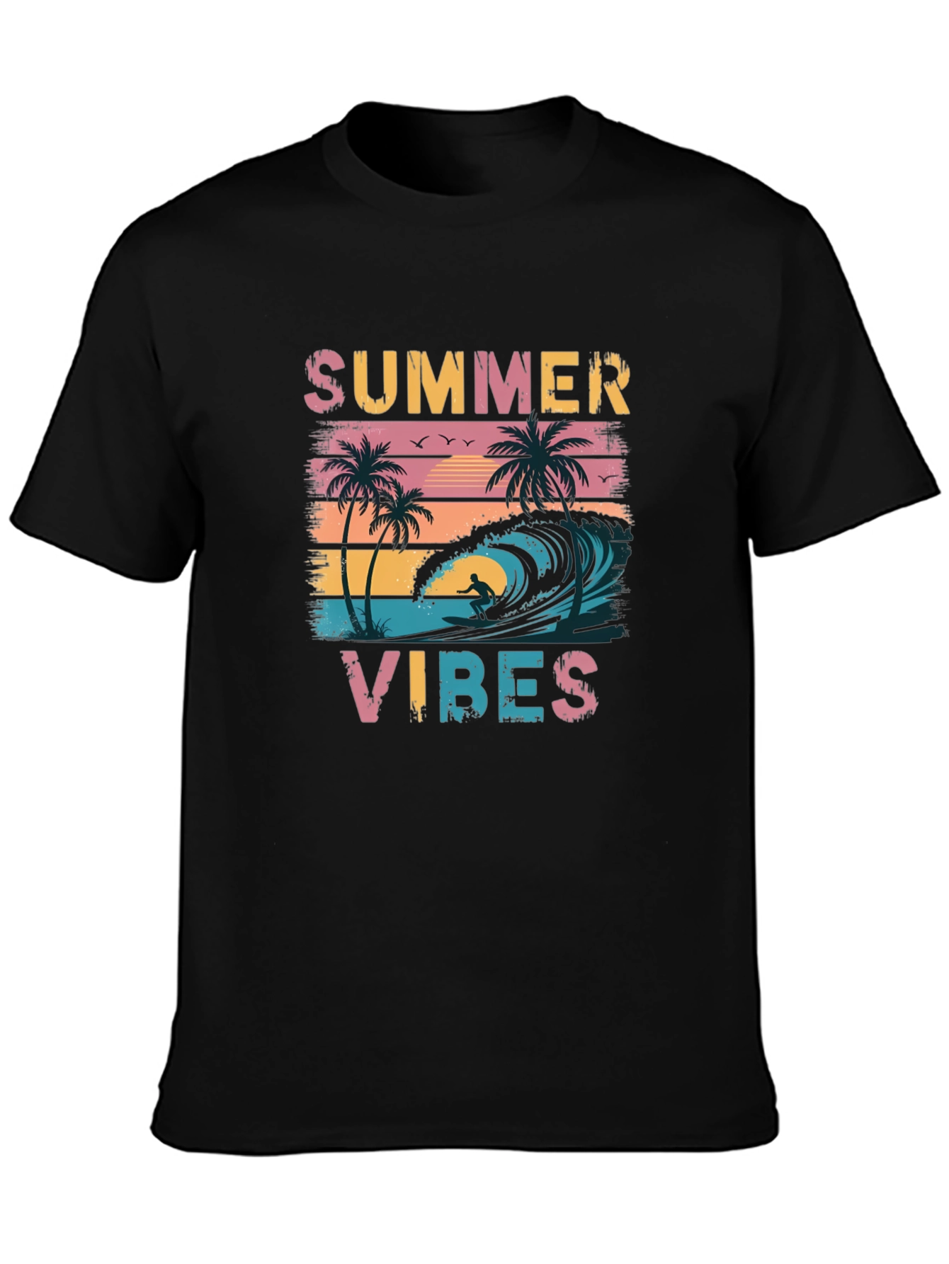 Black Summer Vibes Graphic Tee - Black Casual T-Shirt view 3