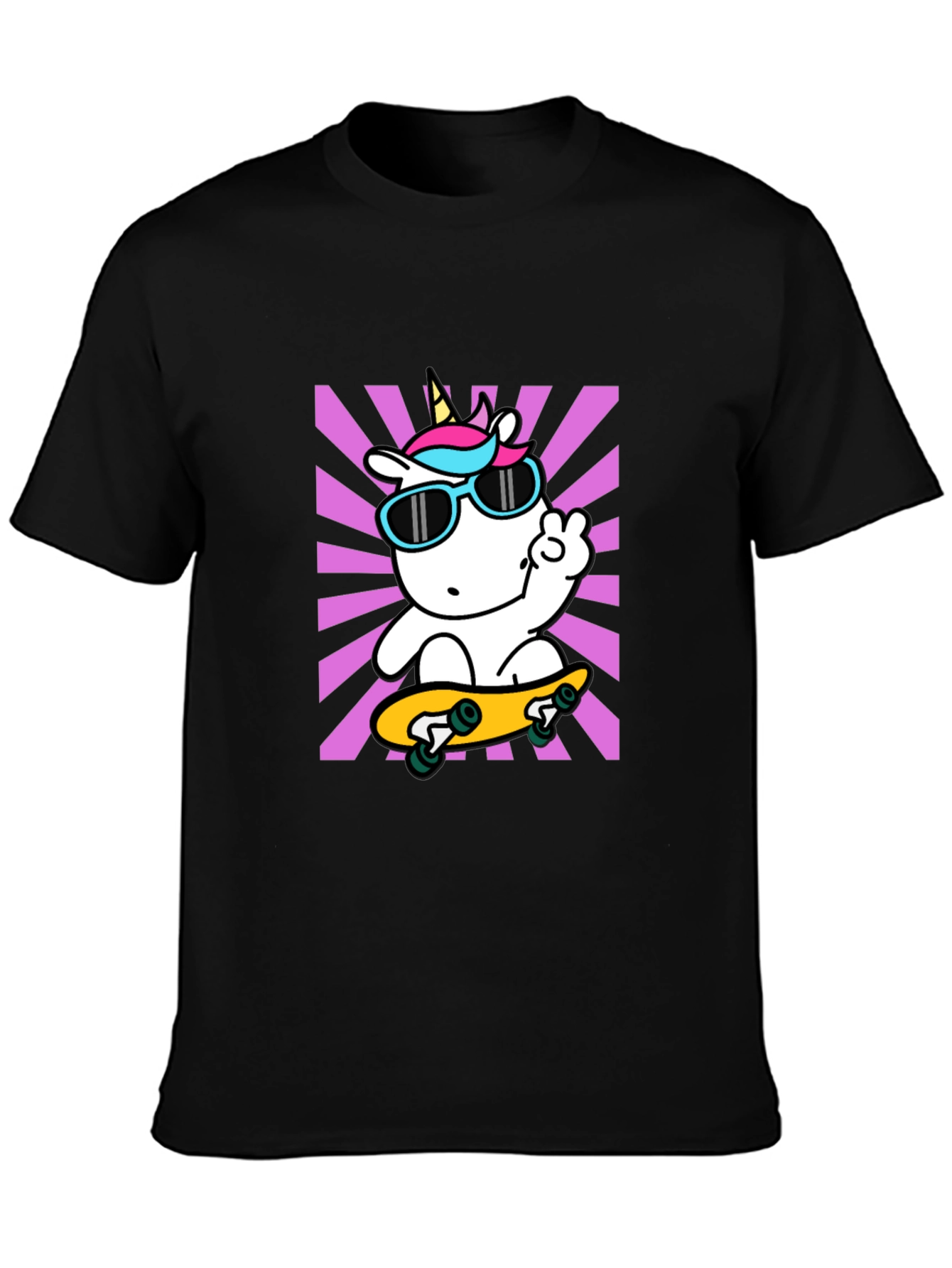 Black Cool Unicorn Skateboard T-Shirt view 3