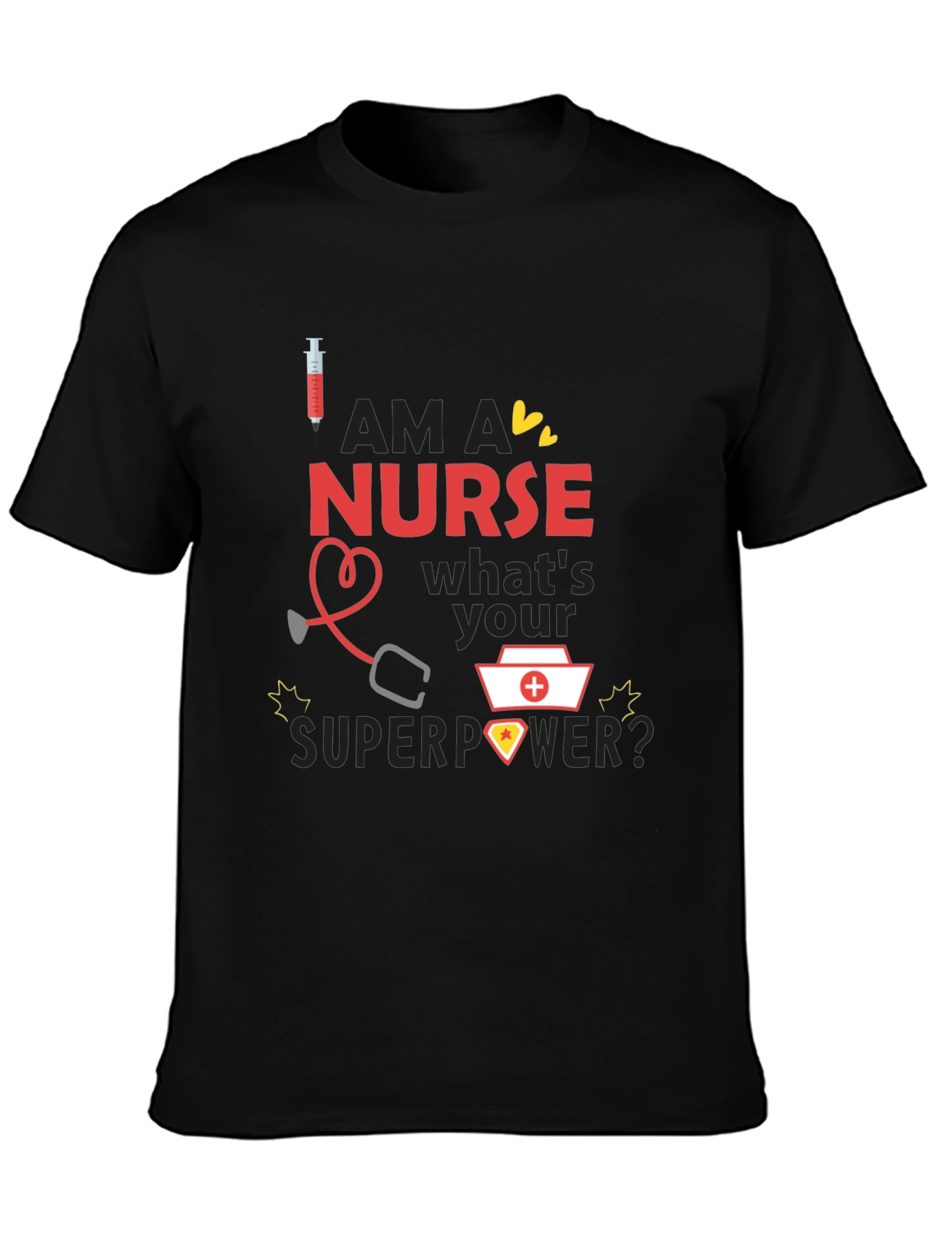 Black Nurse Superpower T-Shirt - Black, Novelty Graphic Tee view 3