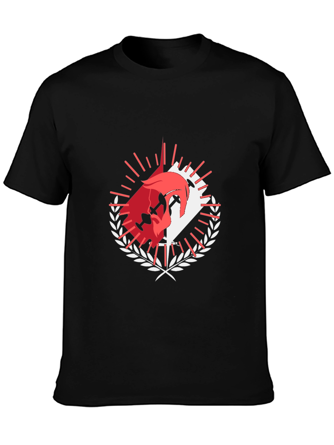 Black Graphic Tee: Dueling Swords & Laurel Wreath Design view 3