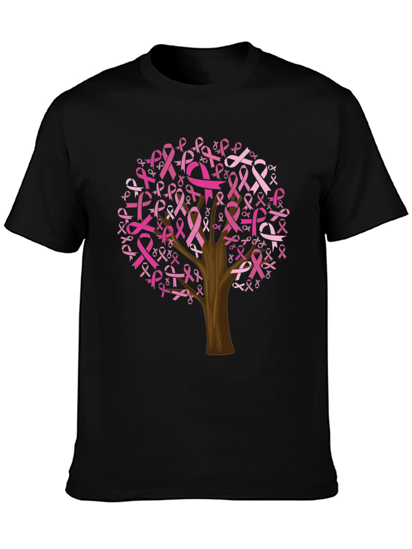 Black Breast Cancer Awareness Ribbon Tree Black Tee view 3
