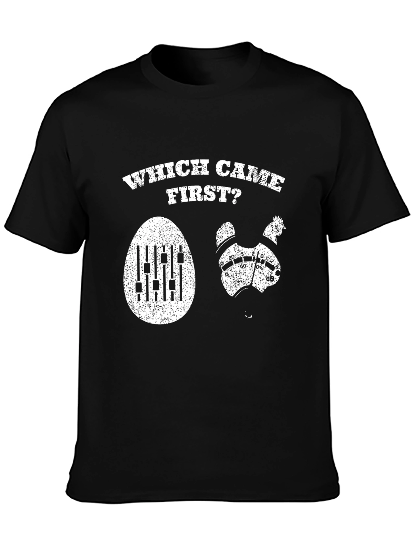 Black Which Came First? Music Producer T-Shirt view 3