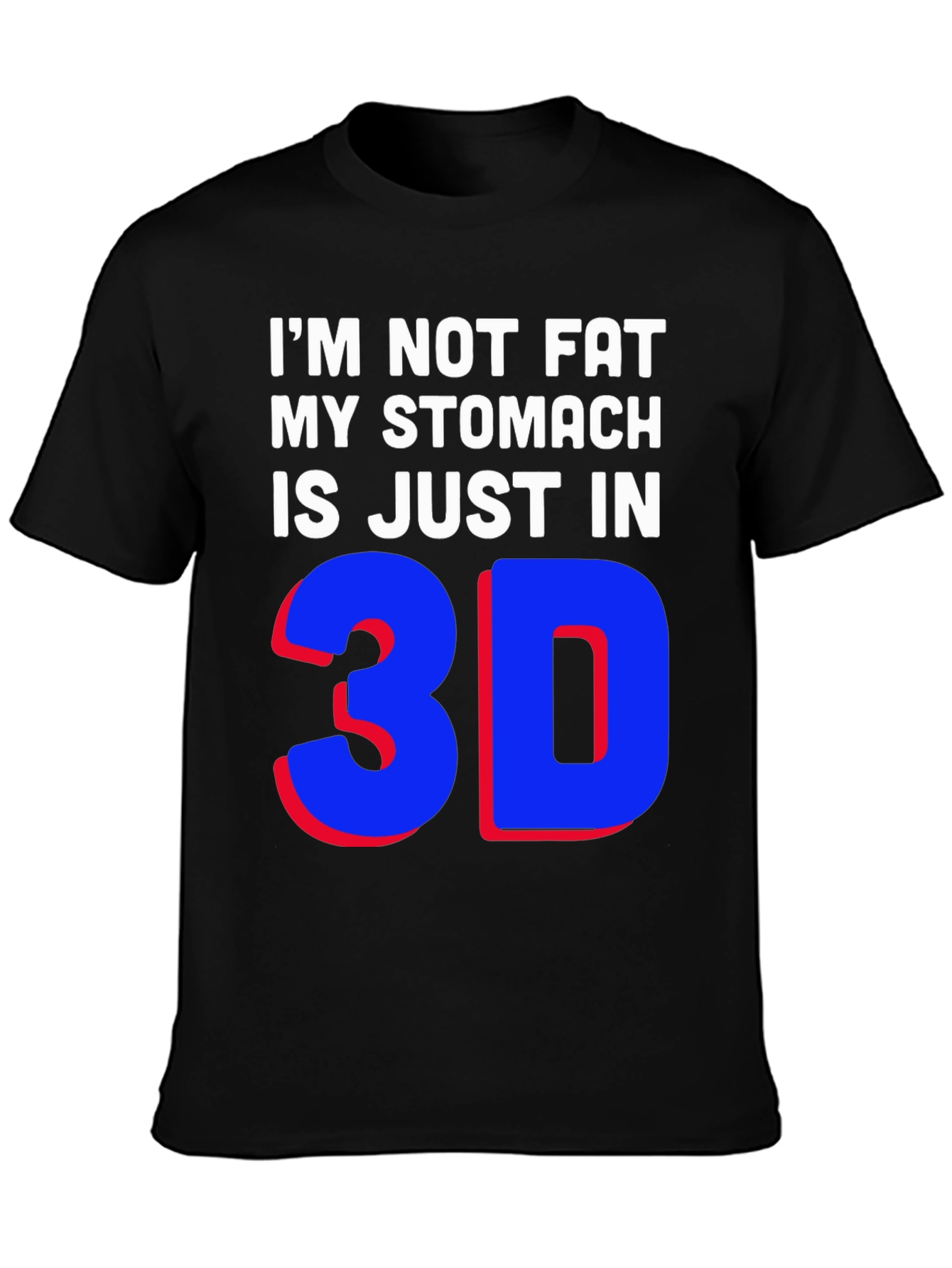 Black Funny 3D Stomach T-Shirt - Black Graphic Tee view 3