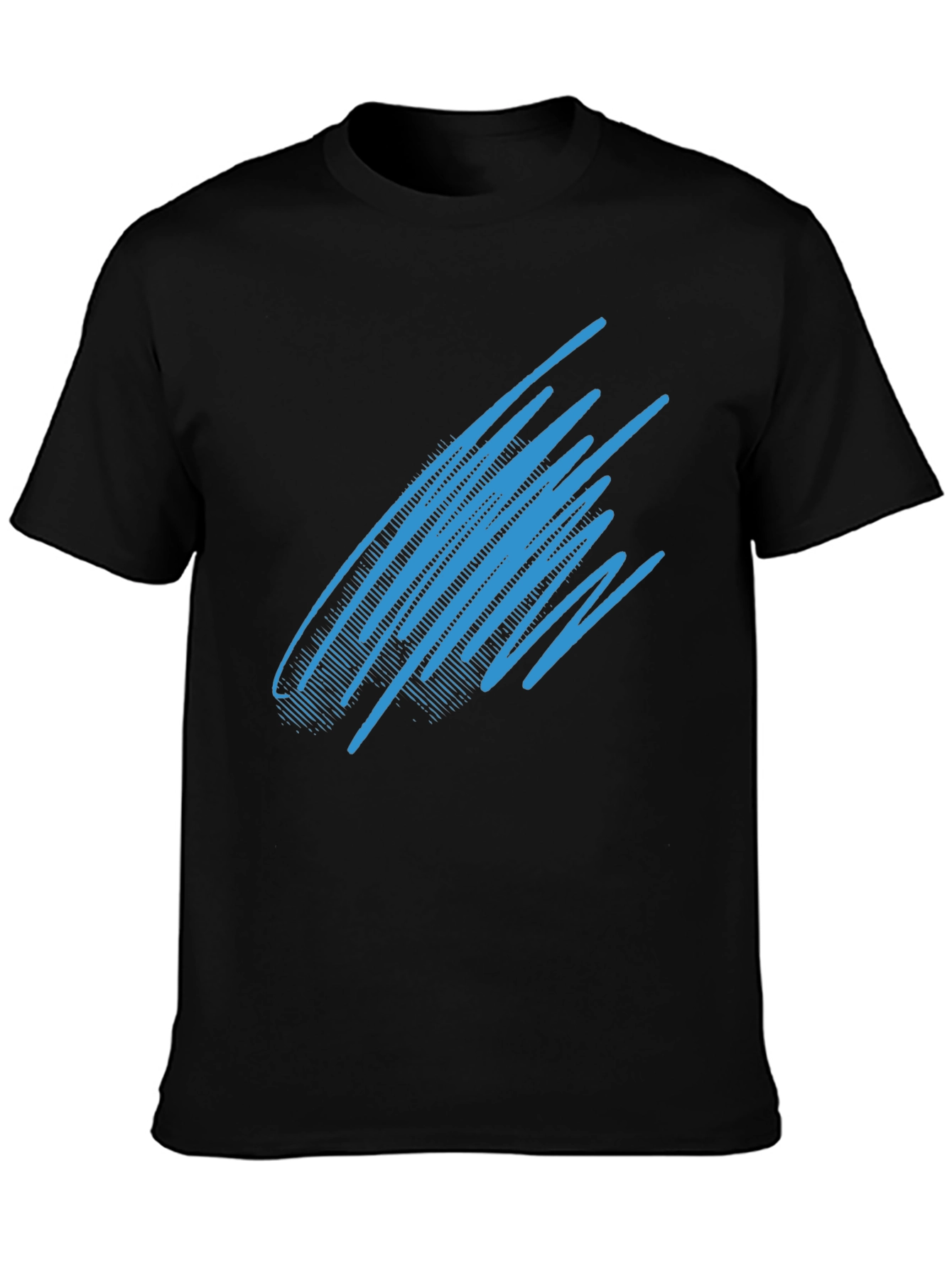Black Abstract Blue Line Graphic Black T-Shirt view 3