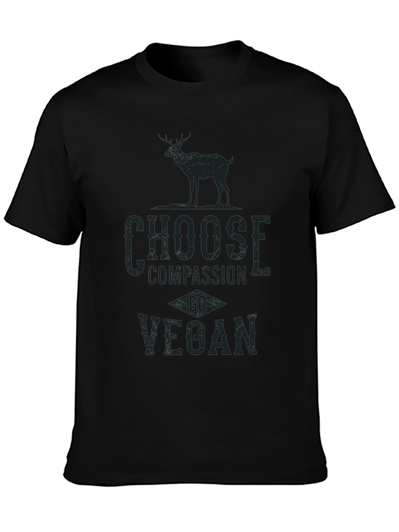 Black Vegan Compassion Tee - Deer Graphic Print T-Shirt view 3