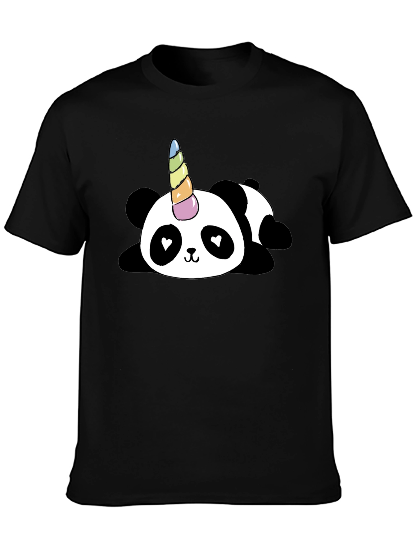 Black Cute Panda Unicorn Graphic T-Shirt - Black view 3