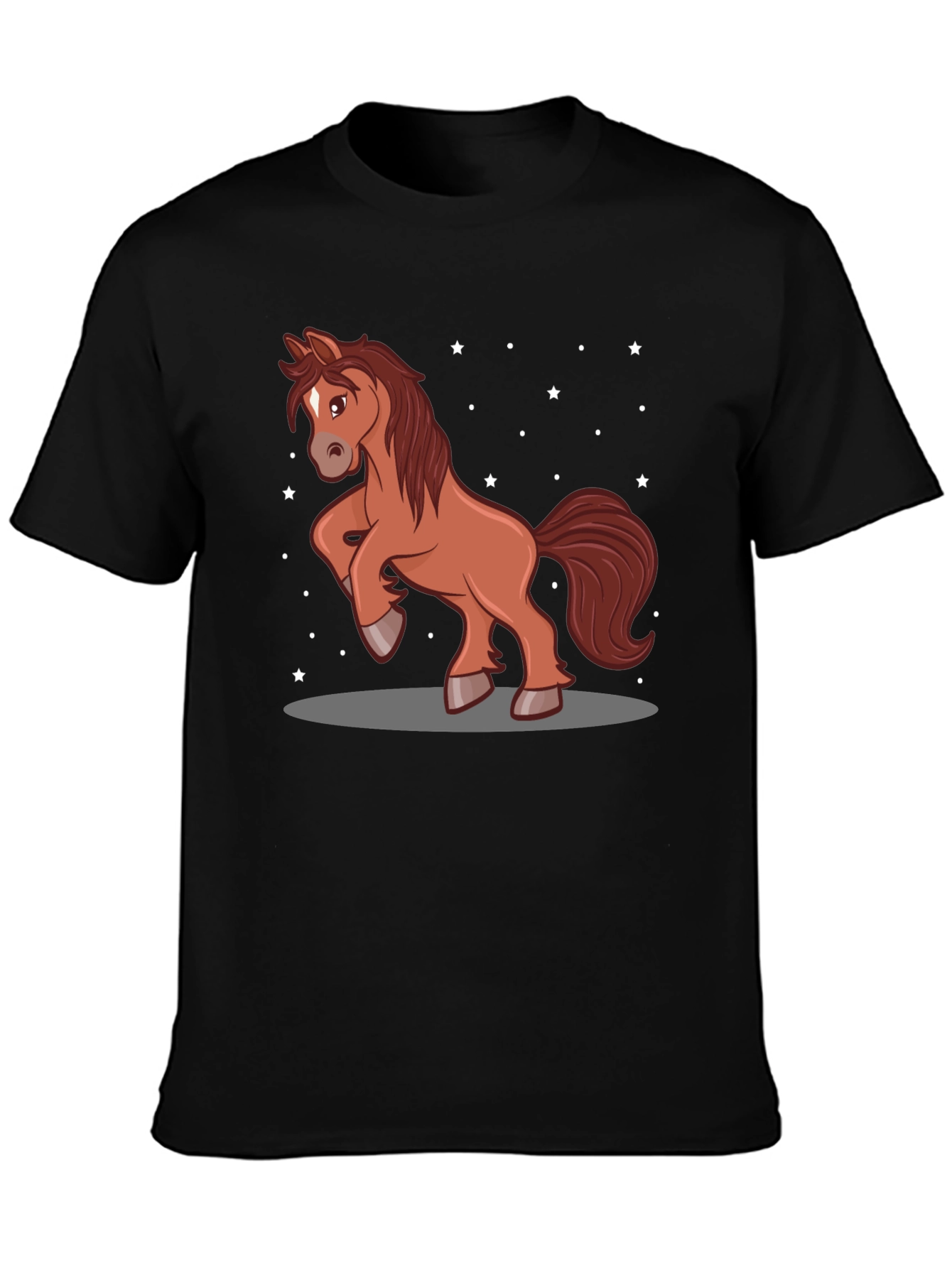 Black Cartoon Horse Graphic Tee - Black Cotton Blend view 3