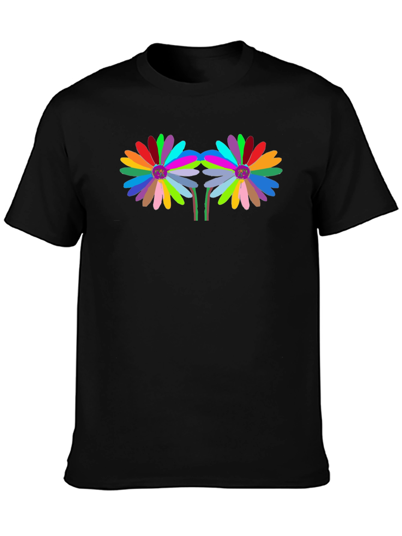 Black Colorful Floral Graphic Black T-Shirt view 3