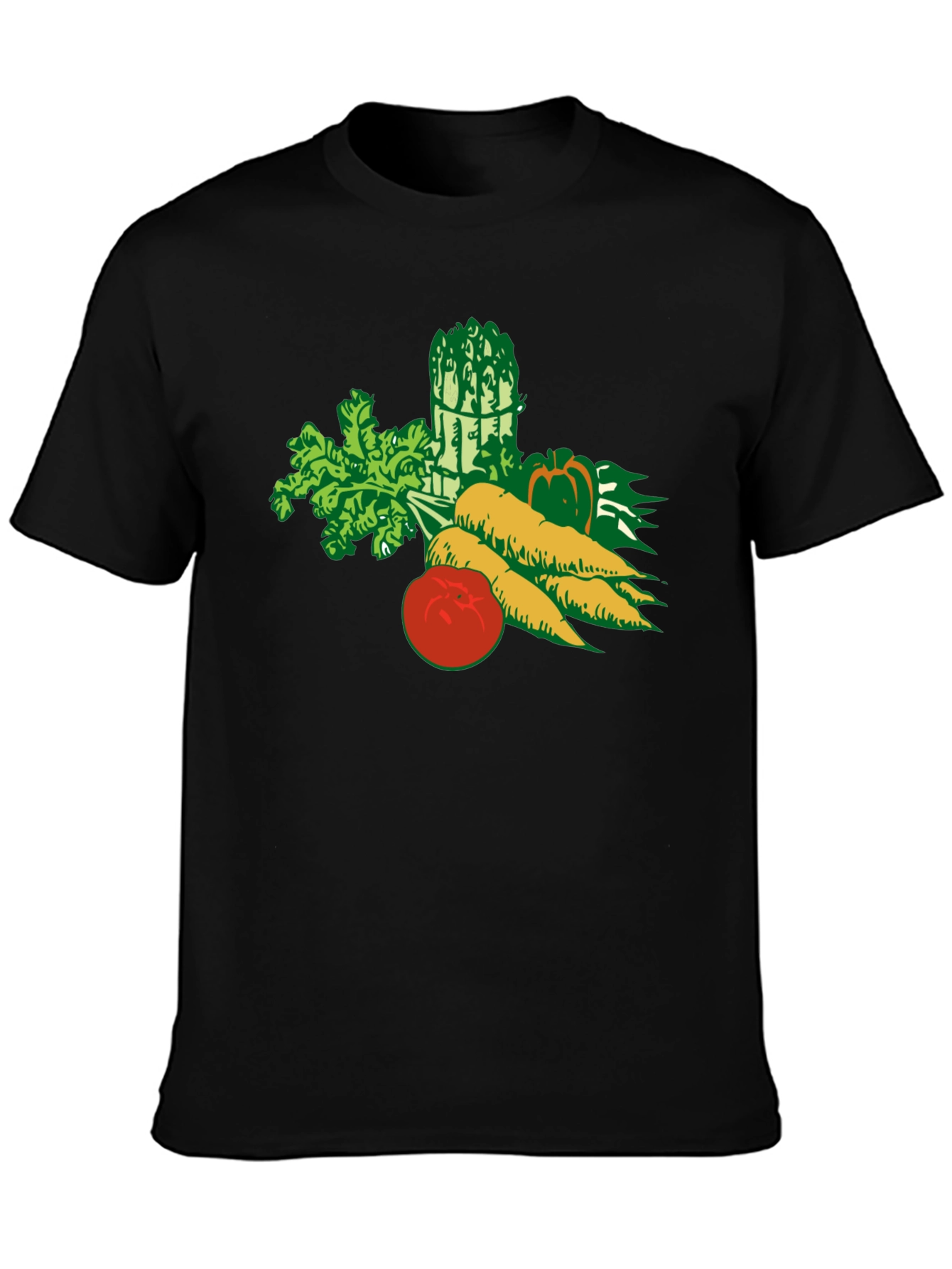 Black Vegetable Print Tee - Black Cotton T-Shirt view 3