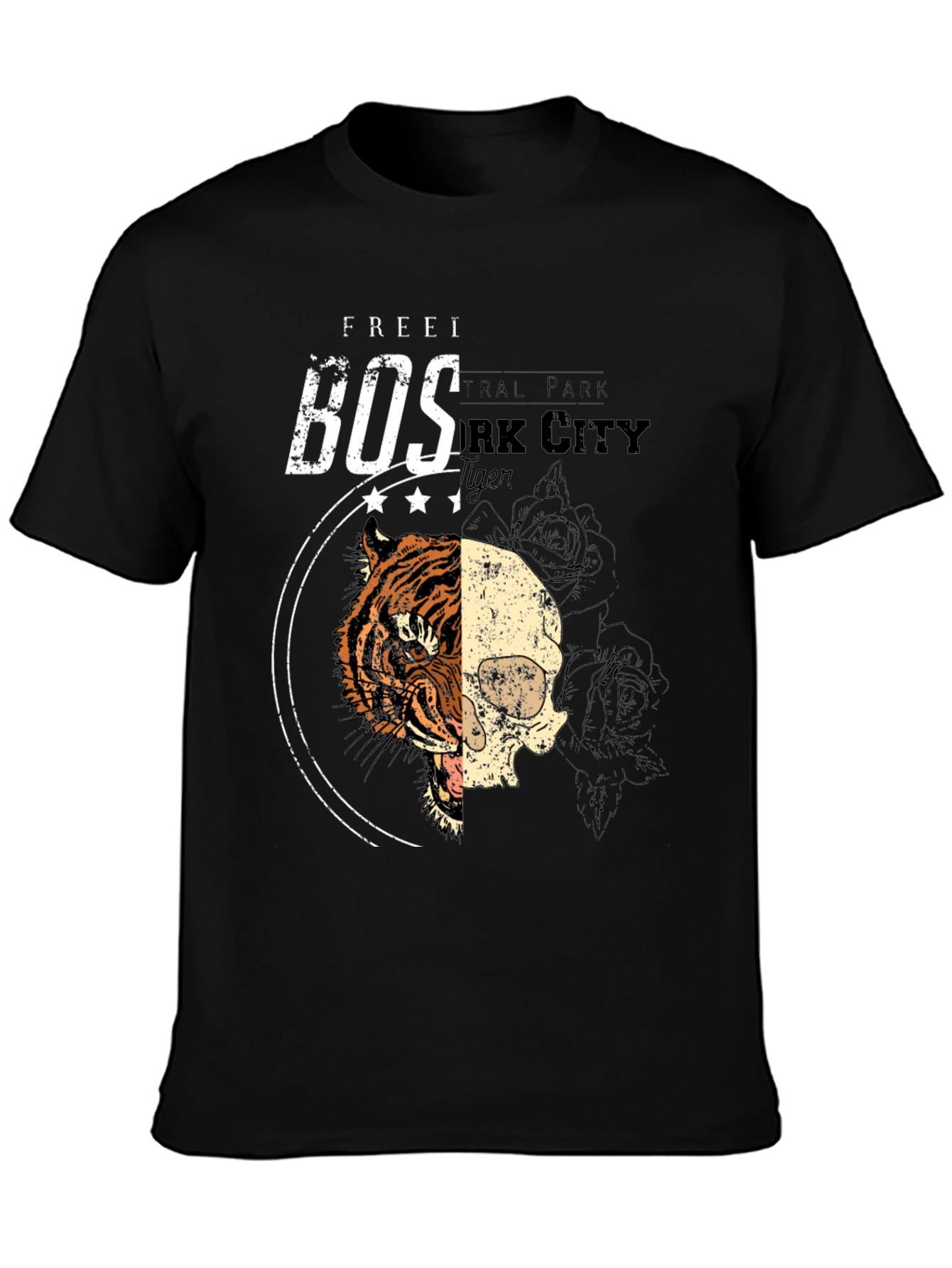 Black Tiger Skull Graphic Tee - Black Cotton Blend view 3
