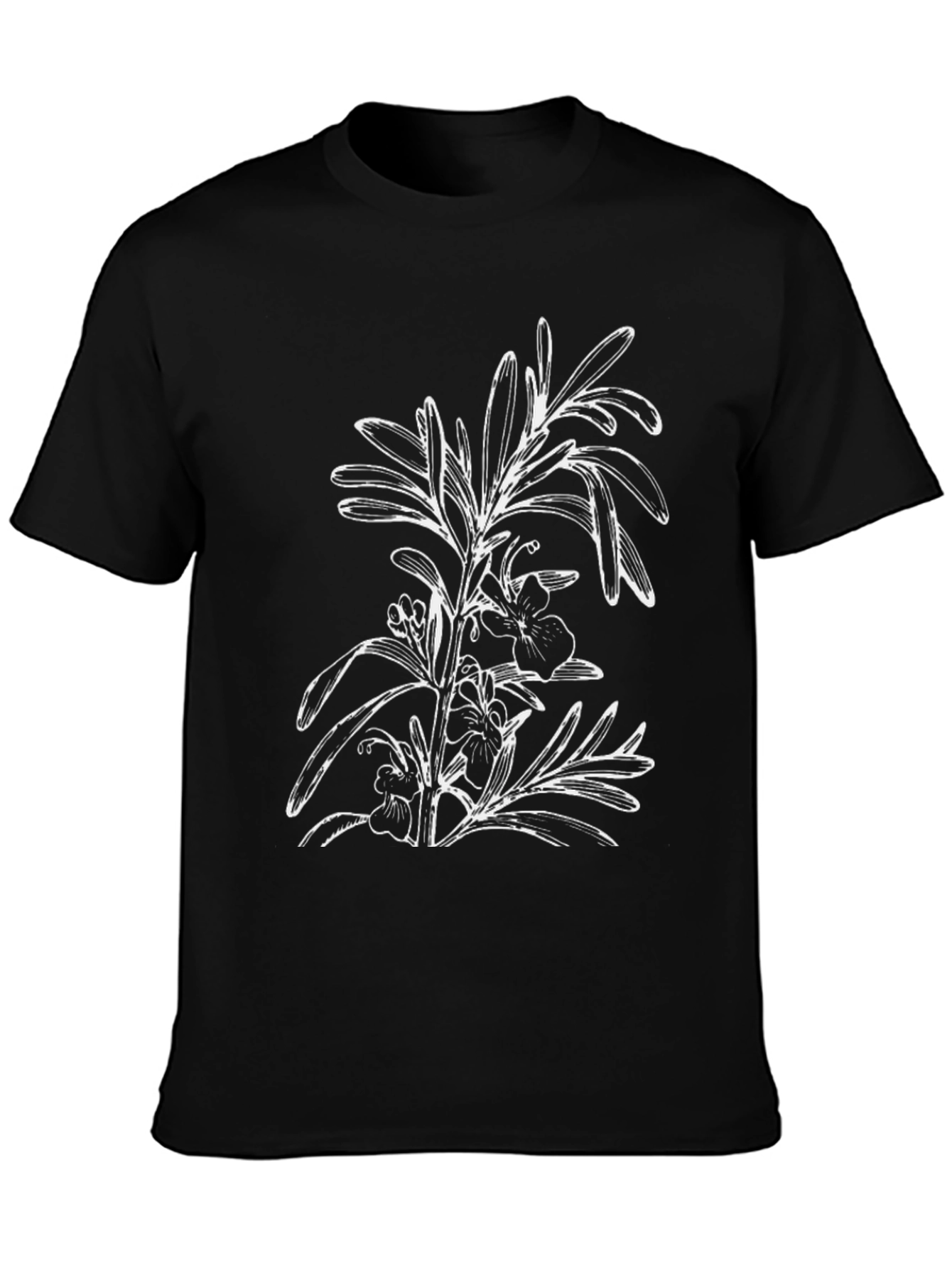 Black Black T-Shirt with Floral Botanical Graphic view 3