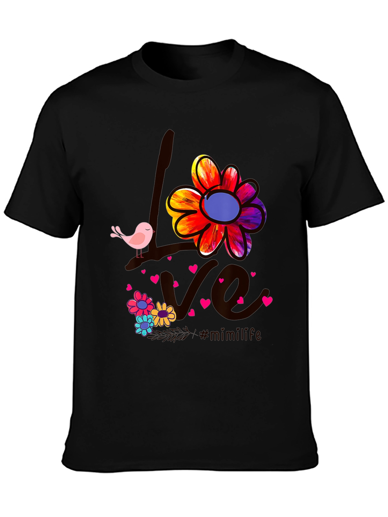 Black Love Bird Floral Graphic Tee view 3