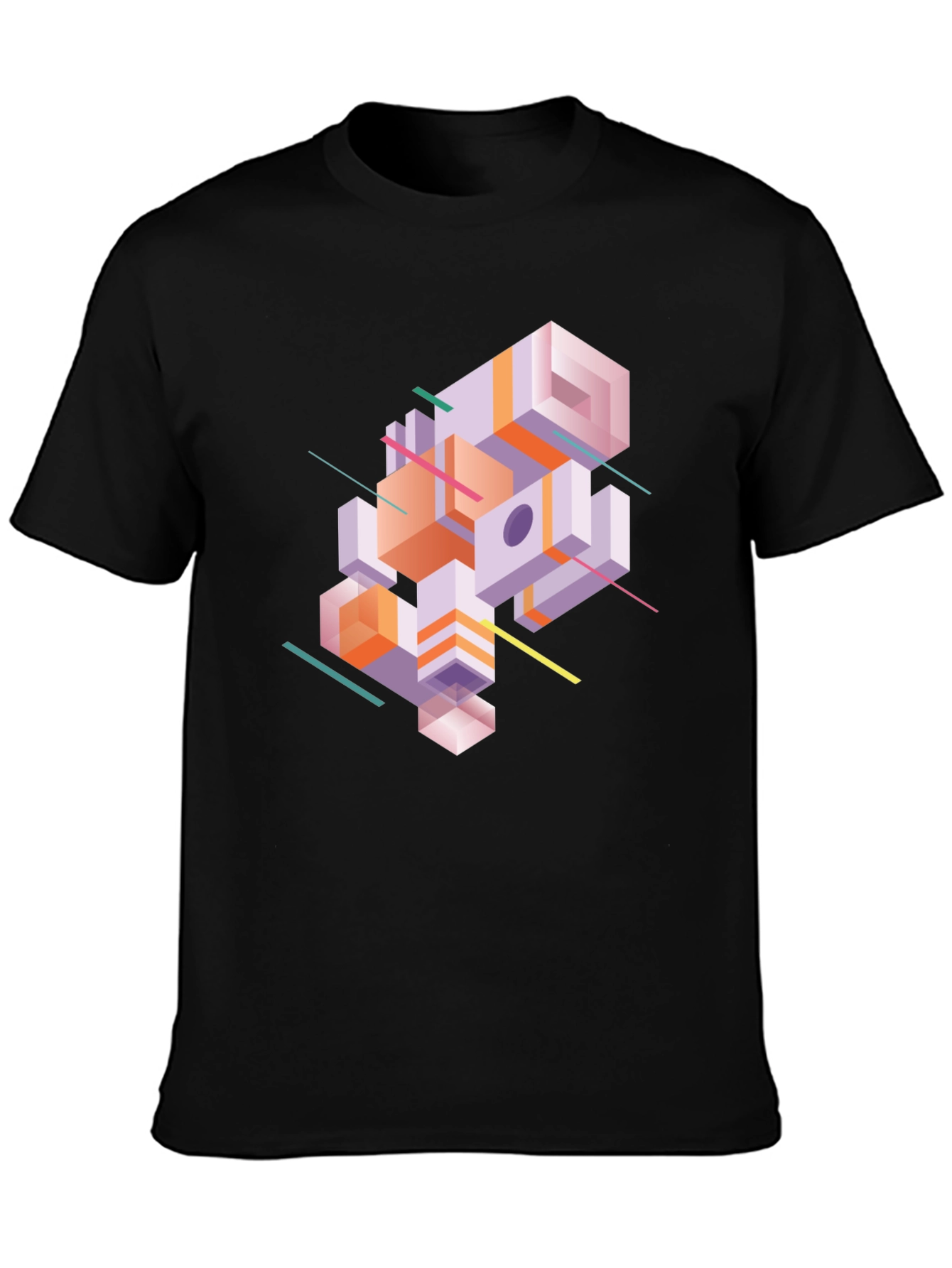 Black Abstract Geometric Graphic Print Black T-Shirt view 3