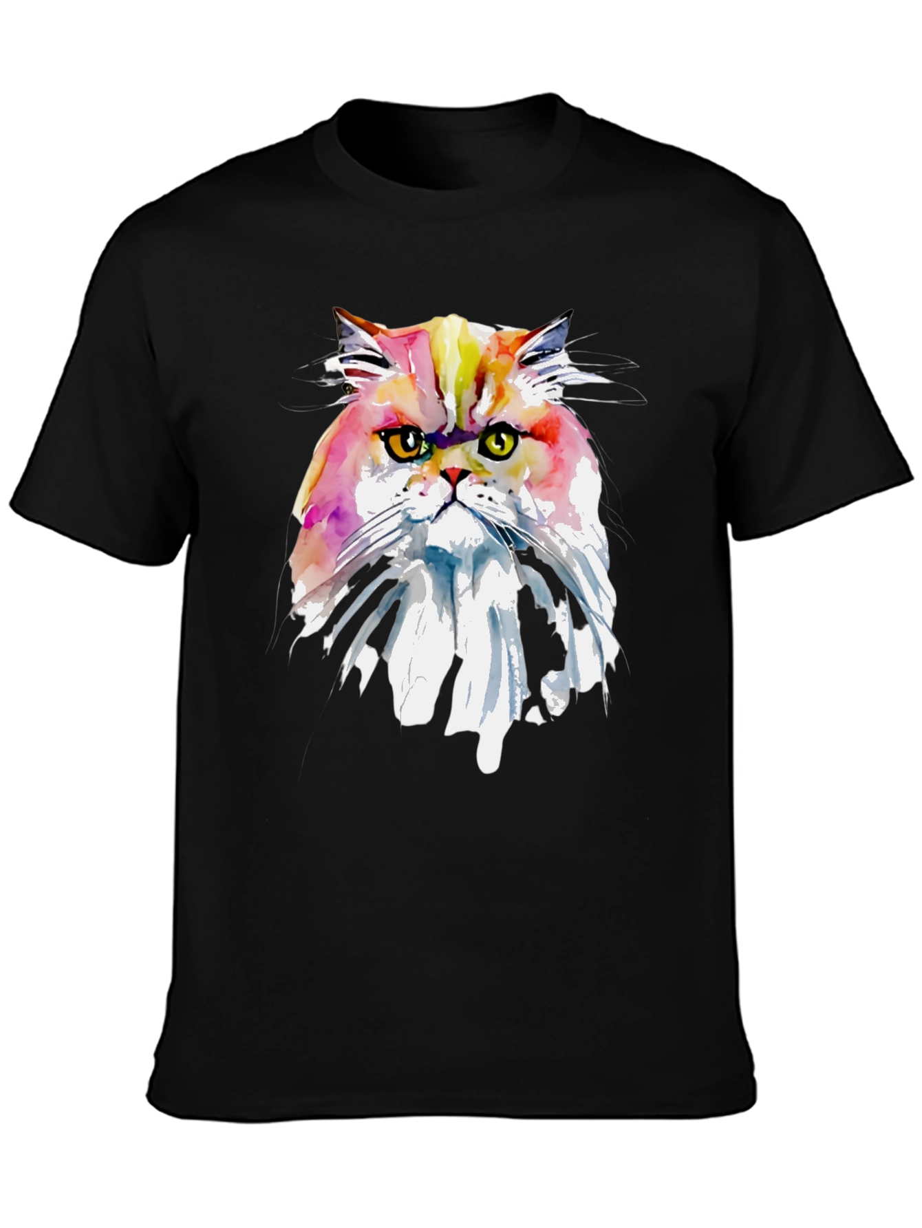 Black Watercolor Cat Graphic Tee - Unique Art T-Shirt view 3