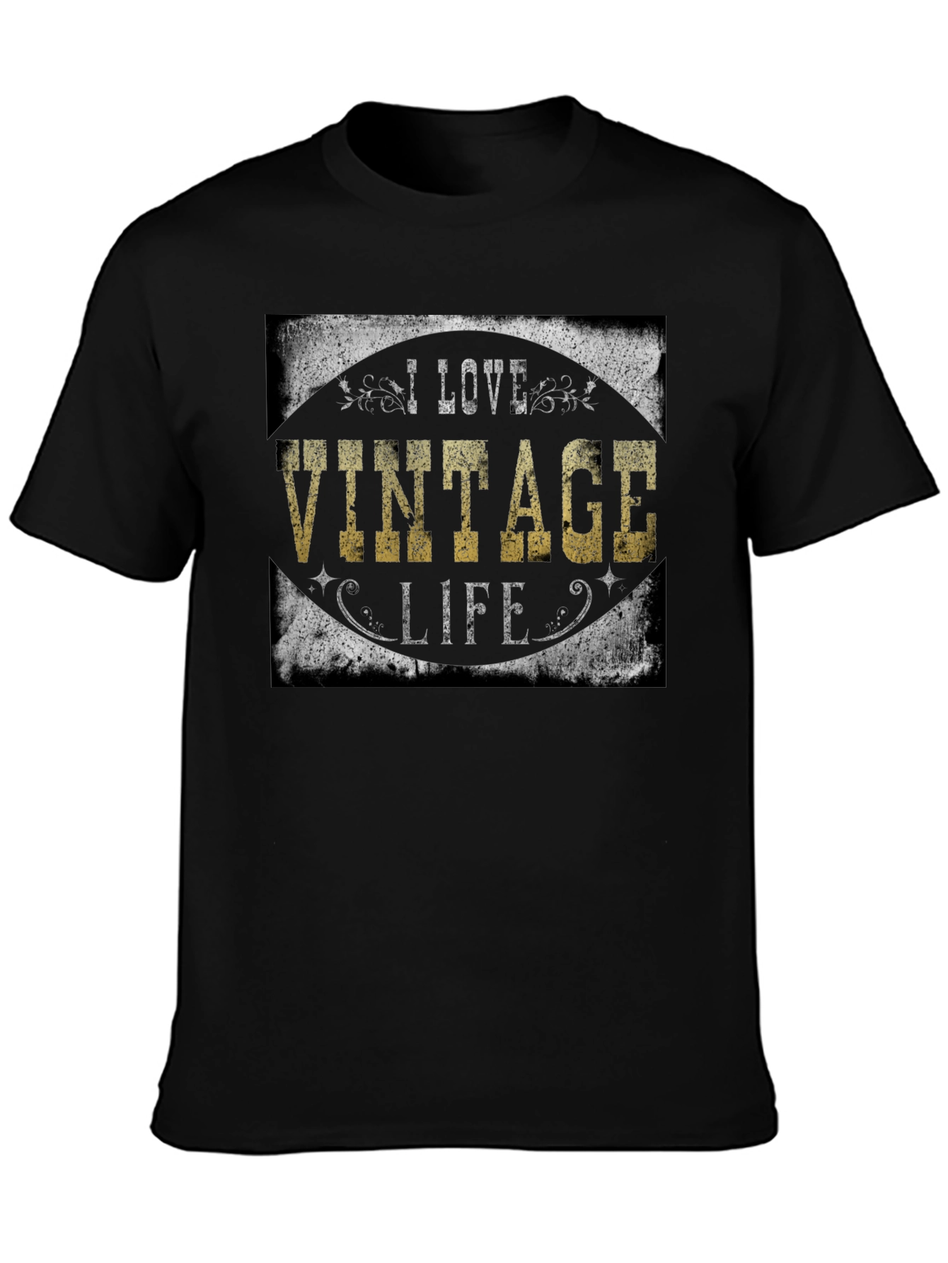 Black I Love Vintage Life Black T-Shirt view 3