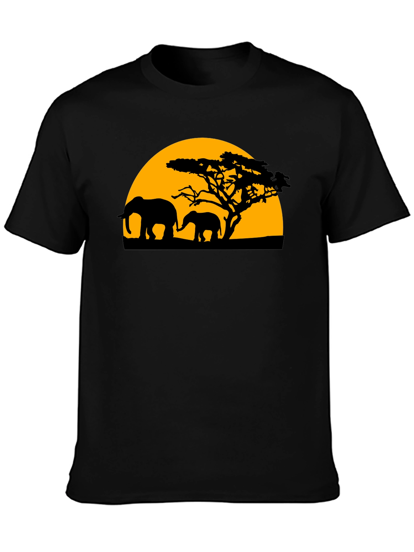 Black Elephant Sunset Graphic Tee - Black Cotton T-Shirt view 3