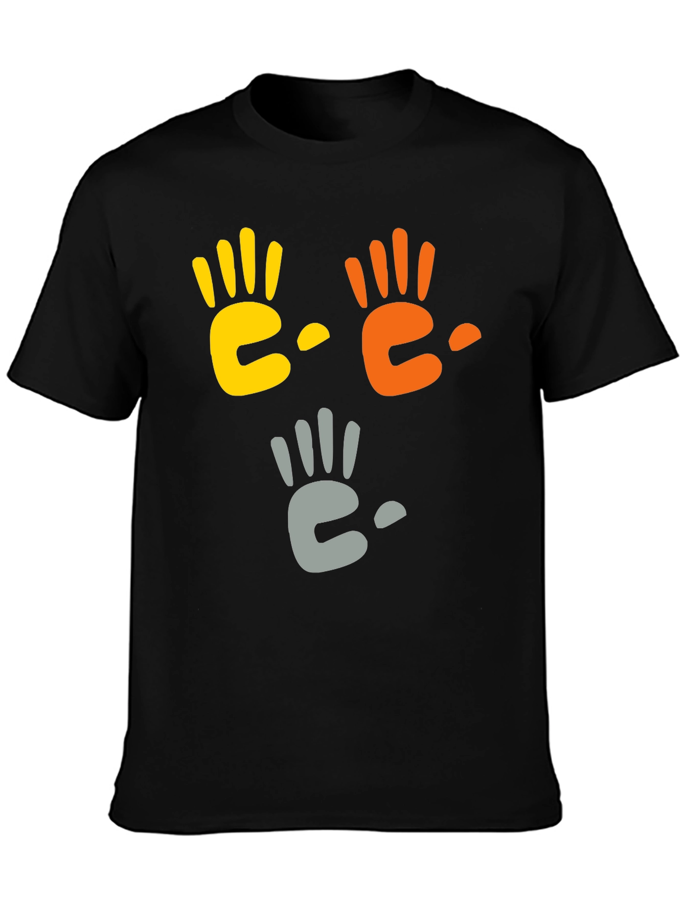 Black Colorful Handprint Graphic Black T-Shirt view 3