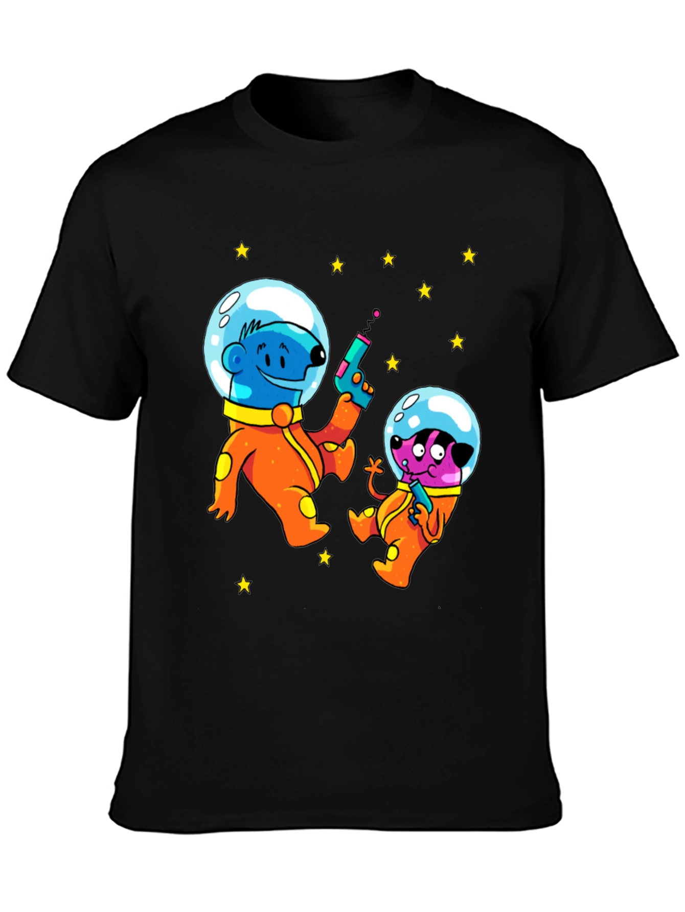 Black Cartoon Astronauts Black T-Shirt view 3