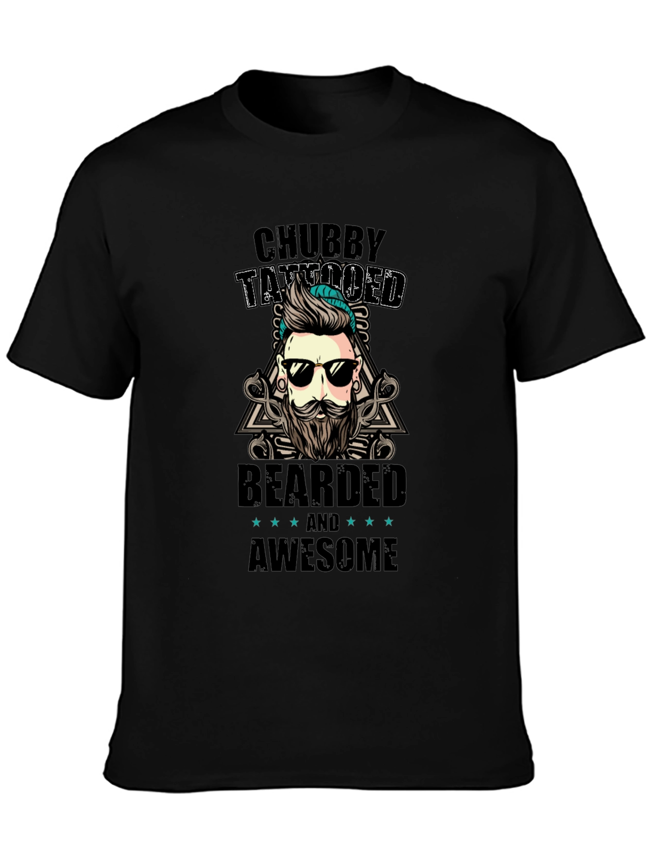 Black Chubby Tattooed Bearded Awesome Black T-Shirt view 3