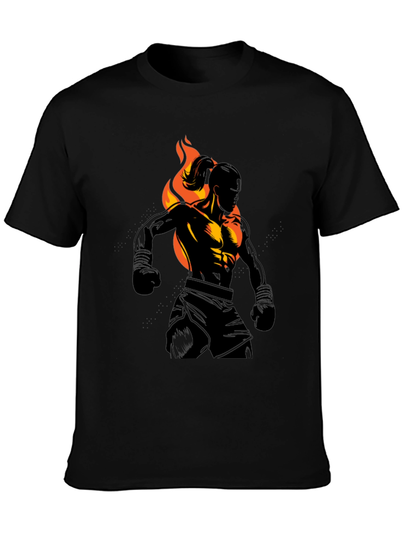 Black Flaming Fighter Graphic Tee view 3