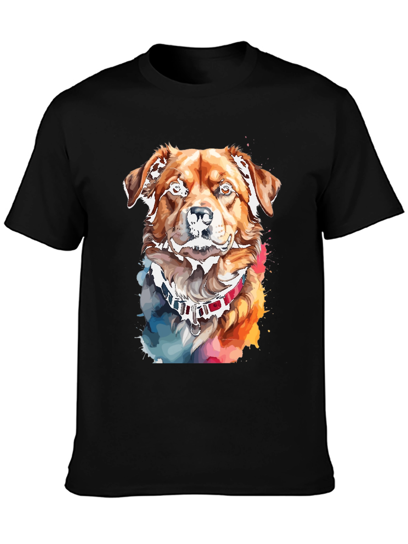Black Watercolor Dog Print Black T-Shirt view 3
