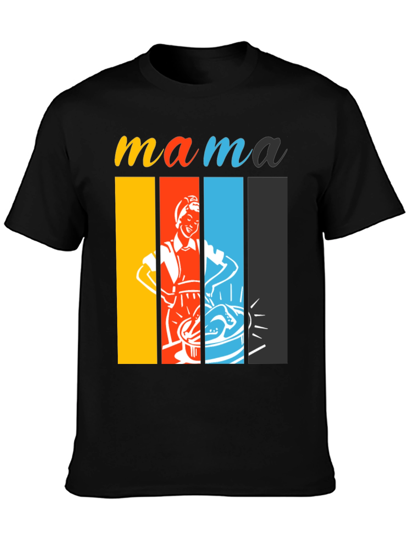 Black Retro Mama T-Shirt - Colorful Design view 3