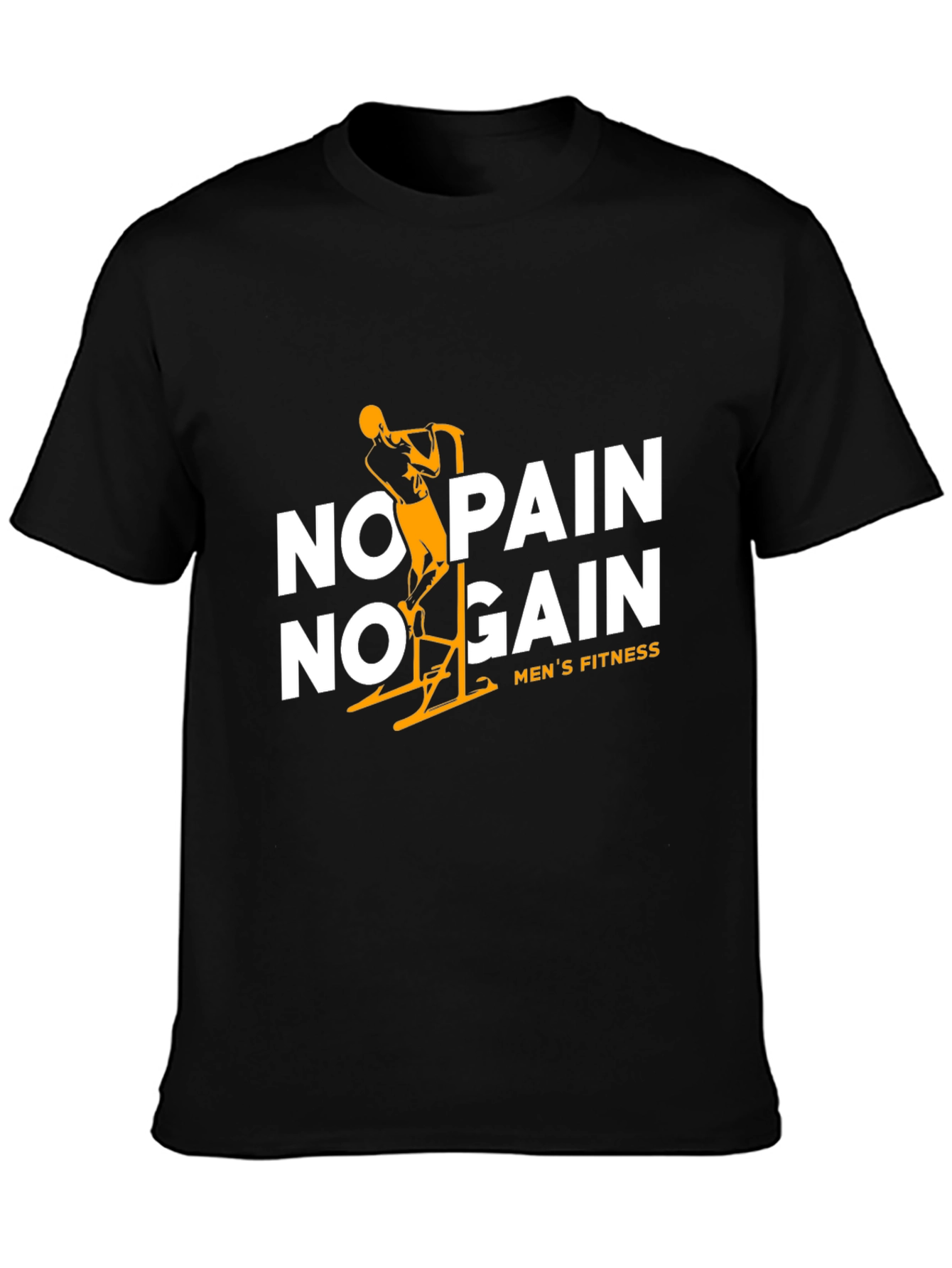 Black No Pain No Gain Men's Fitness Black T-Shirt view 3