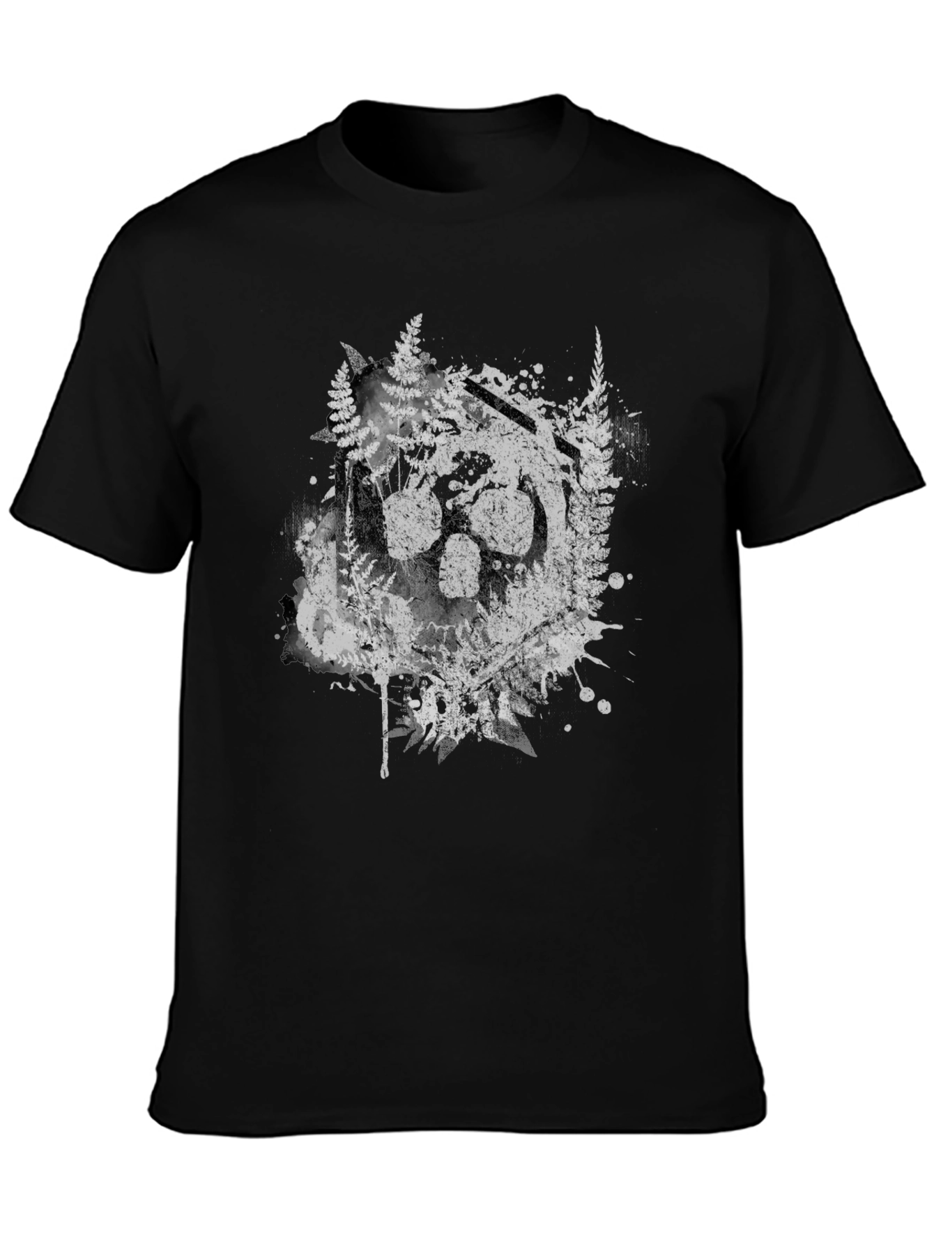 Black Nature Wolf Paw Print Graphic T-Shirt view 3