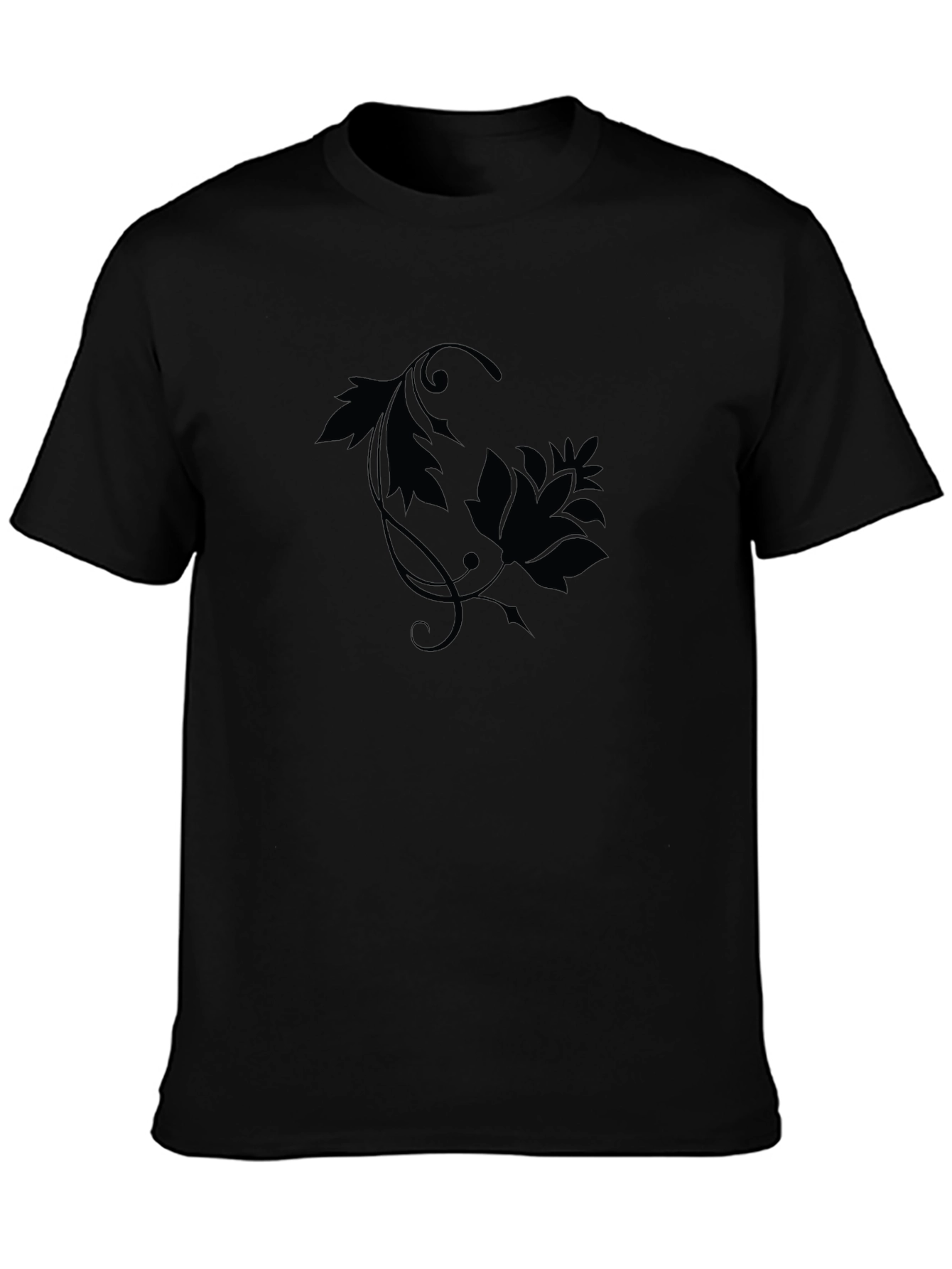 Black Black Floral Print Crew Neck T-Shirt view 3