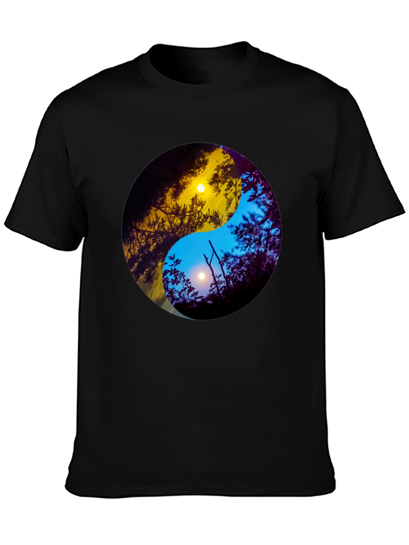Black Yin Yang Sun & Moon Nature Graphic Tee view 3