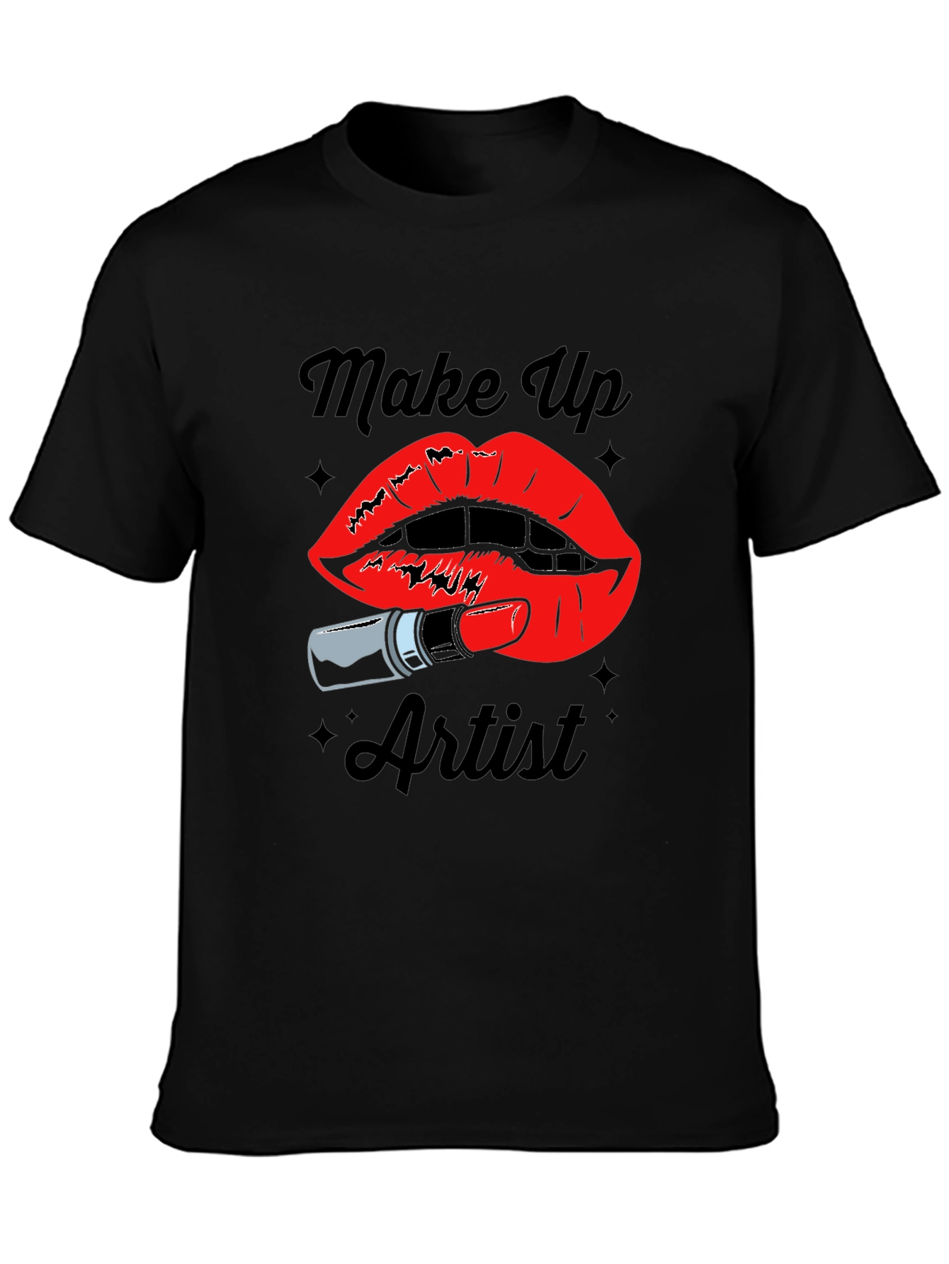 Black Makeup Artist T-Shirt - Lipstick & Lips Design view 3