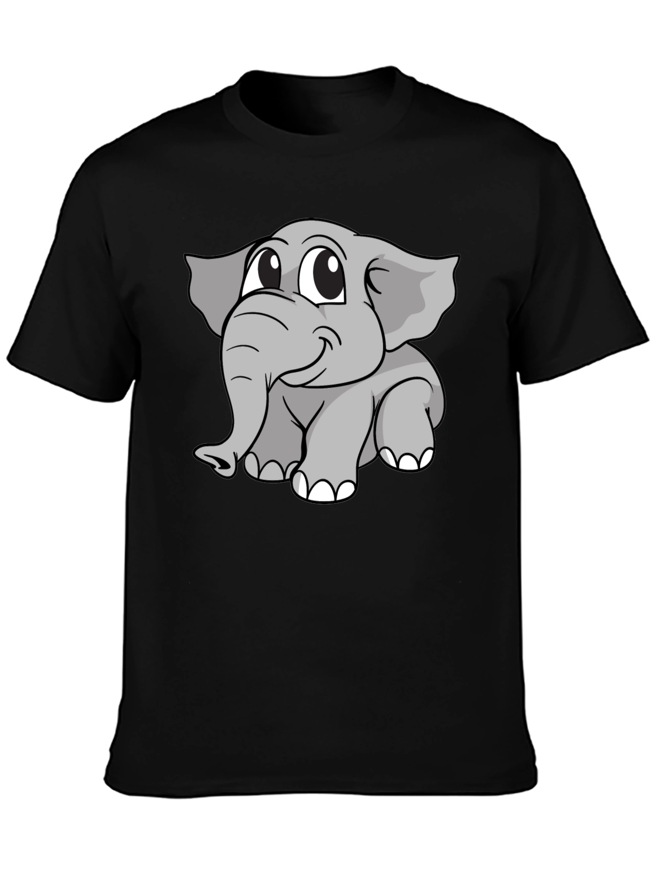 Black Cartoon Elephant Graphic Black T-Shirt view 3