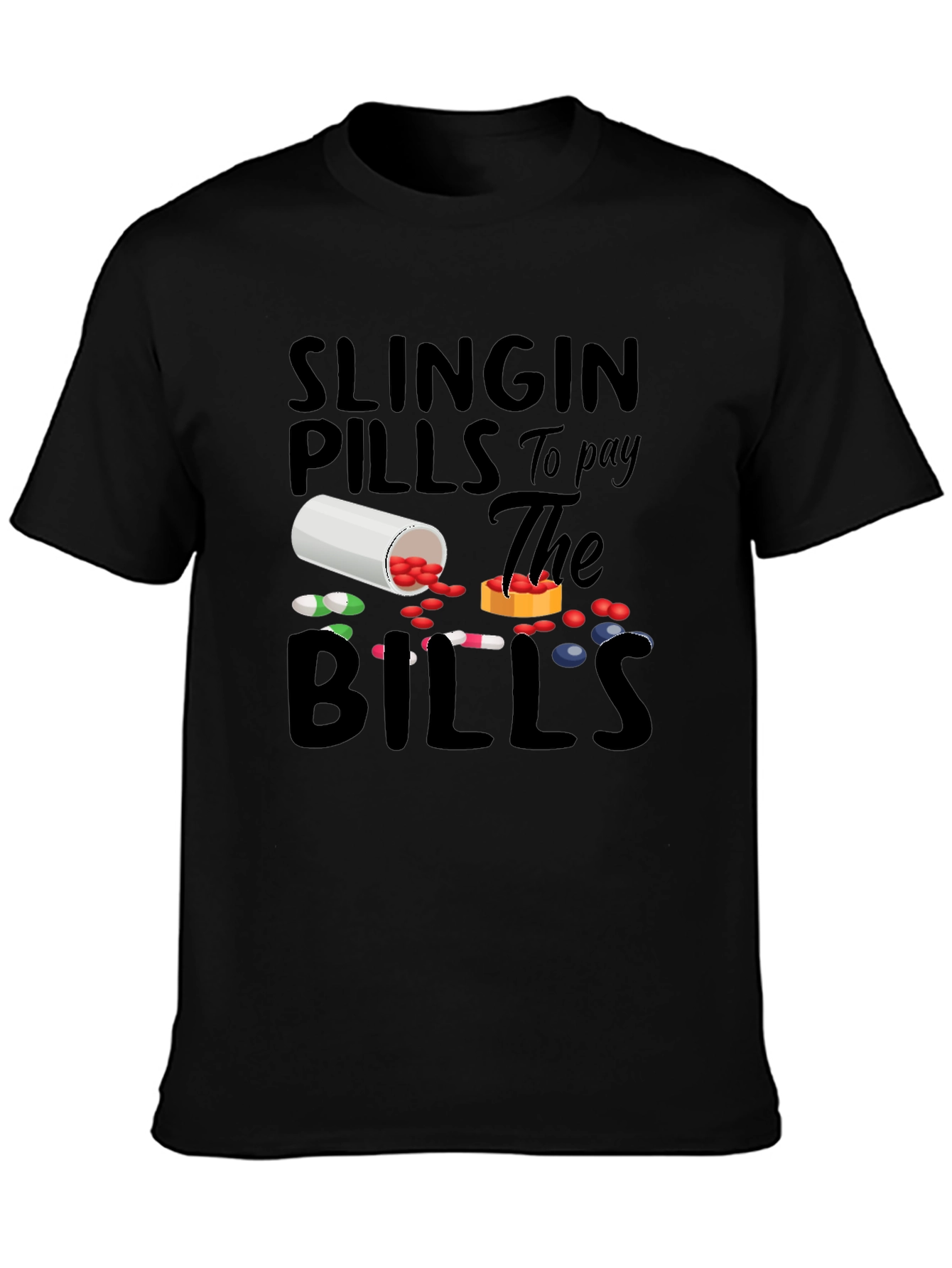 Black Slingin' Pills Graphic Tee - Funny Pharmacy T-Shirt view 3