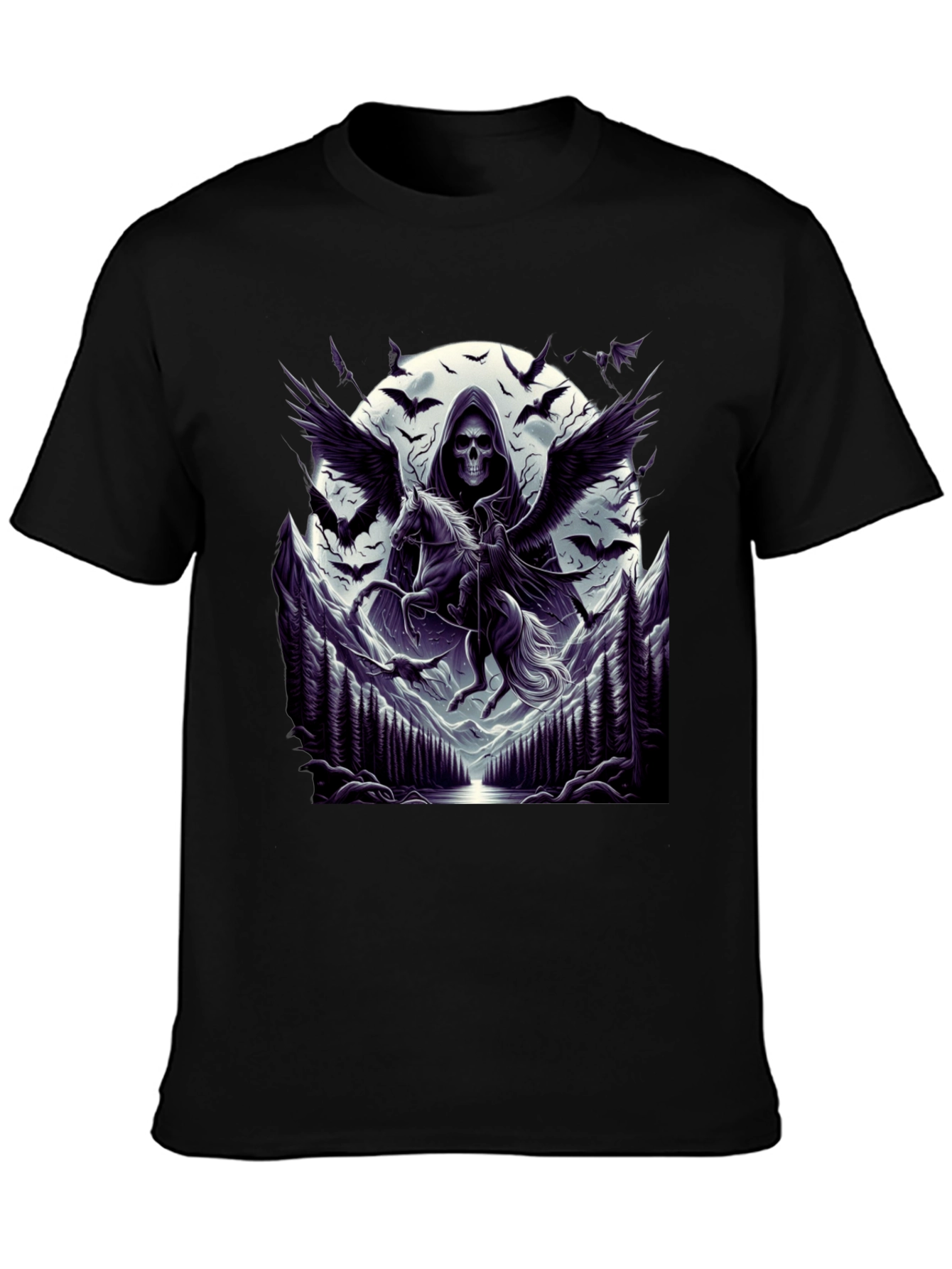 Black Grim Reaper Pegasus T-Shirt - Dark Fantasy Tee view 3