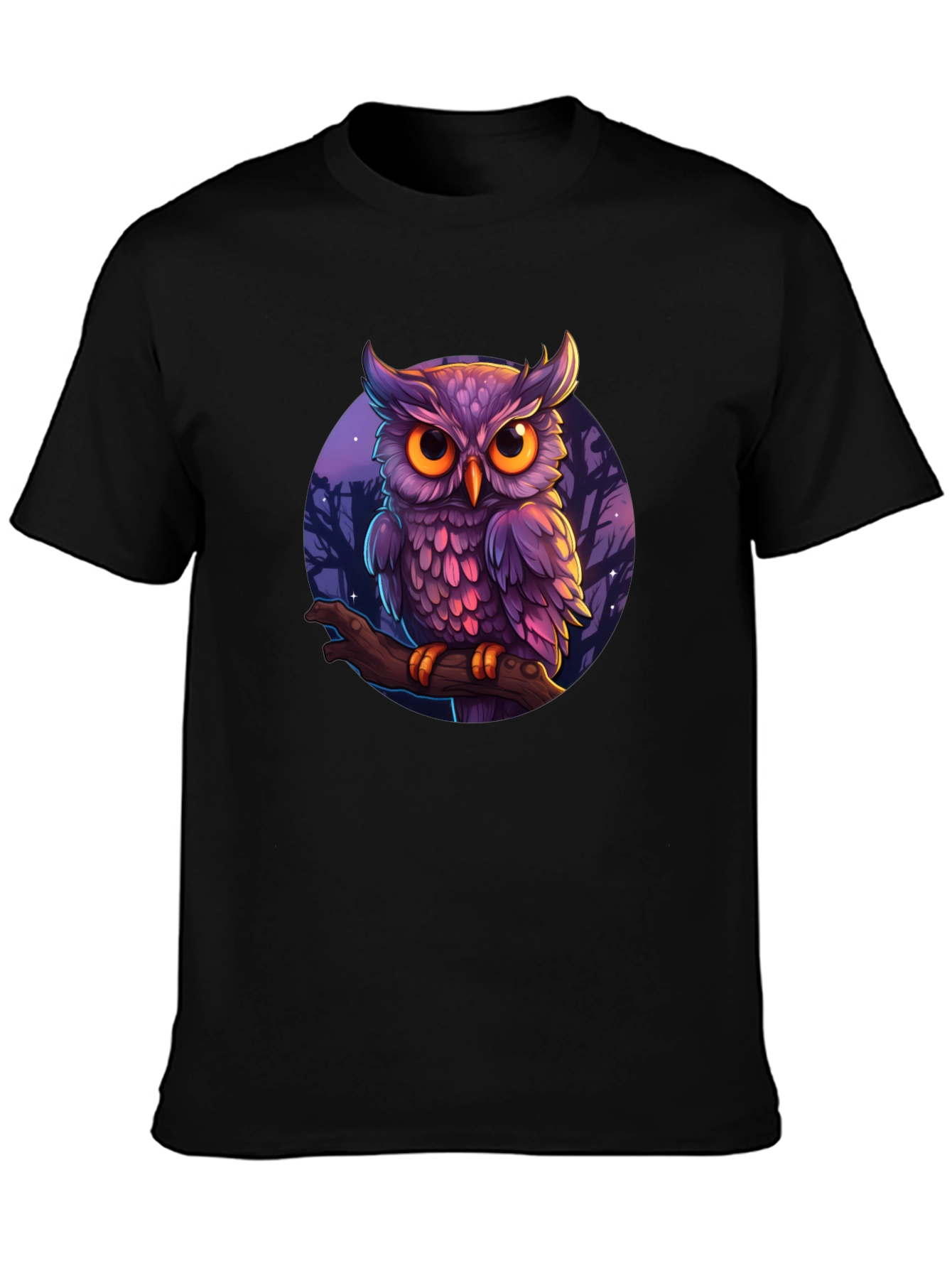 Black Mystic Owl Graphic Tee - Black Cotton T-Shirt view 3