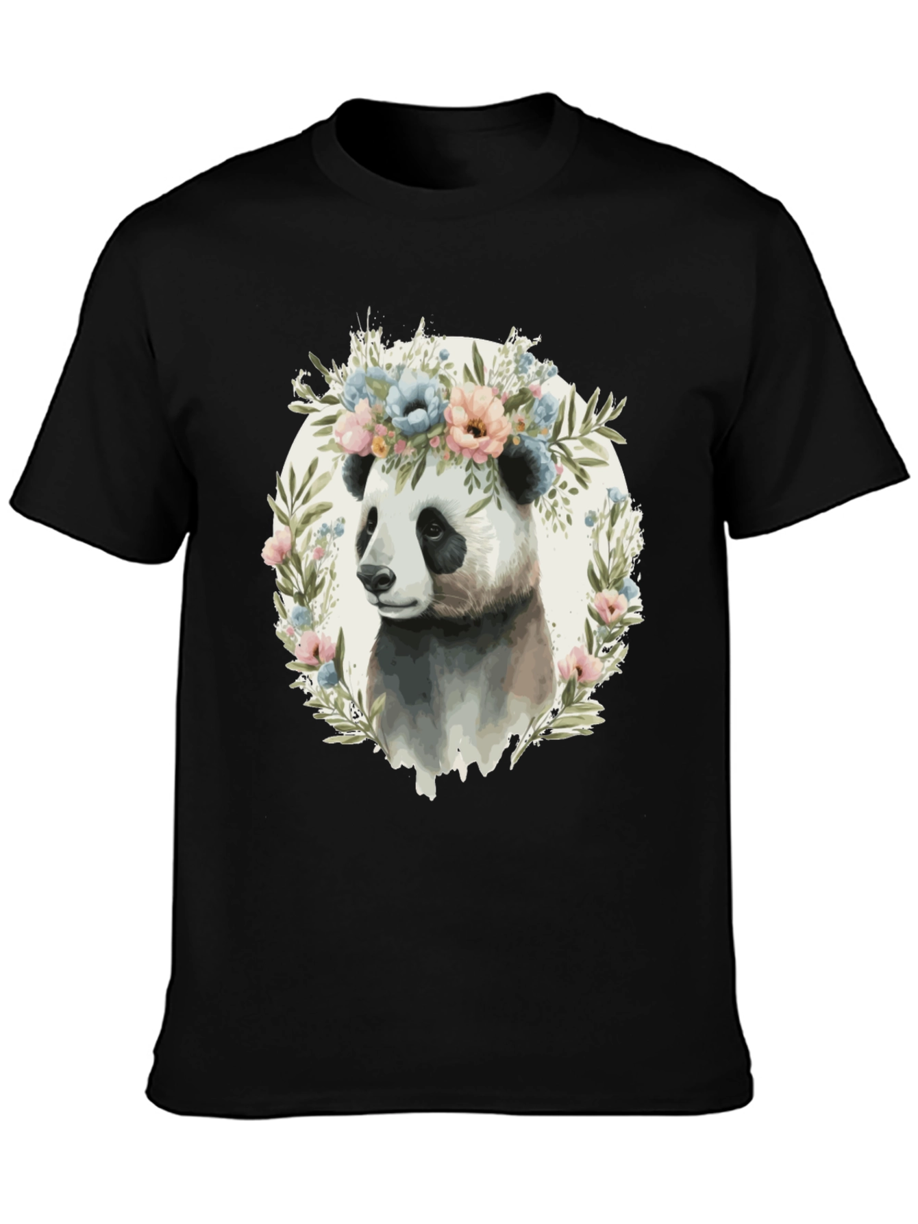 Black Panda Floral Wreath Graphic Tee - Unique Animal Lover Shirt view 3