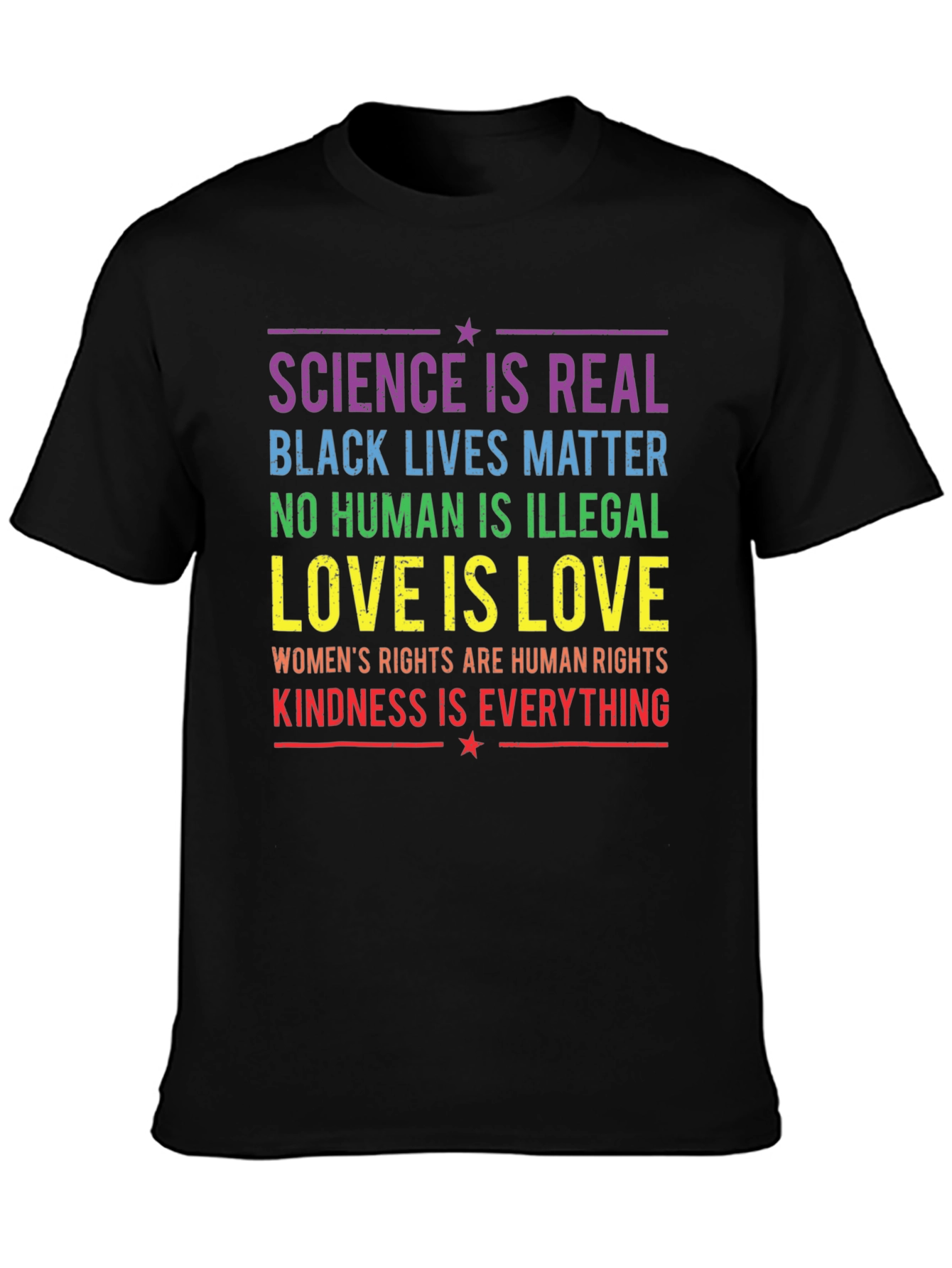 Black Equality & Kindness T-Shirt: Science, Love, Rights view 3