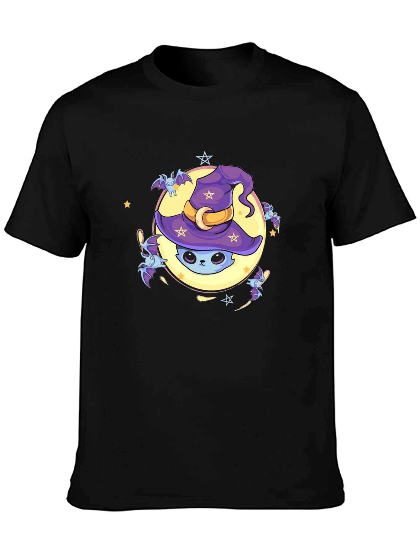 Black Halloween Cat Moon T-Shirt view 3