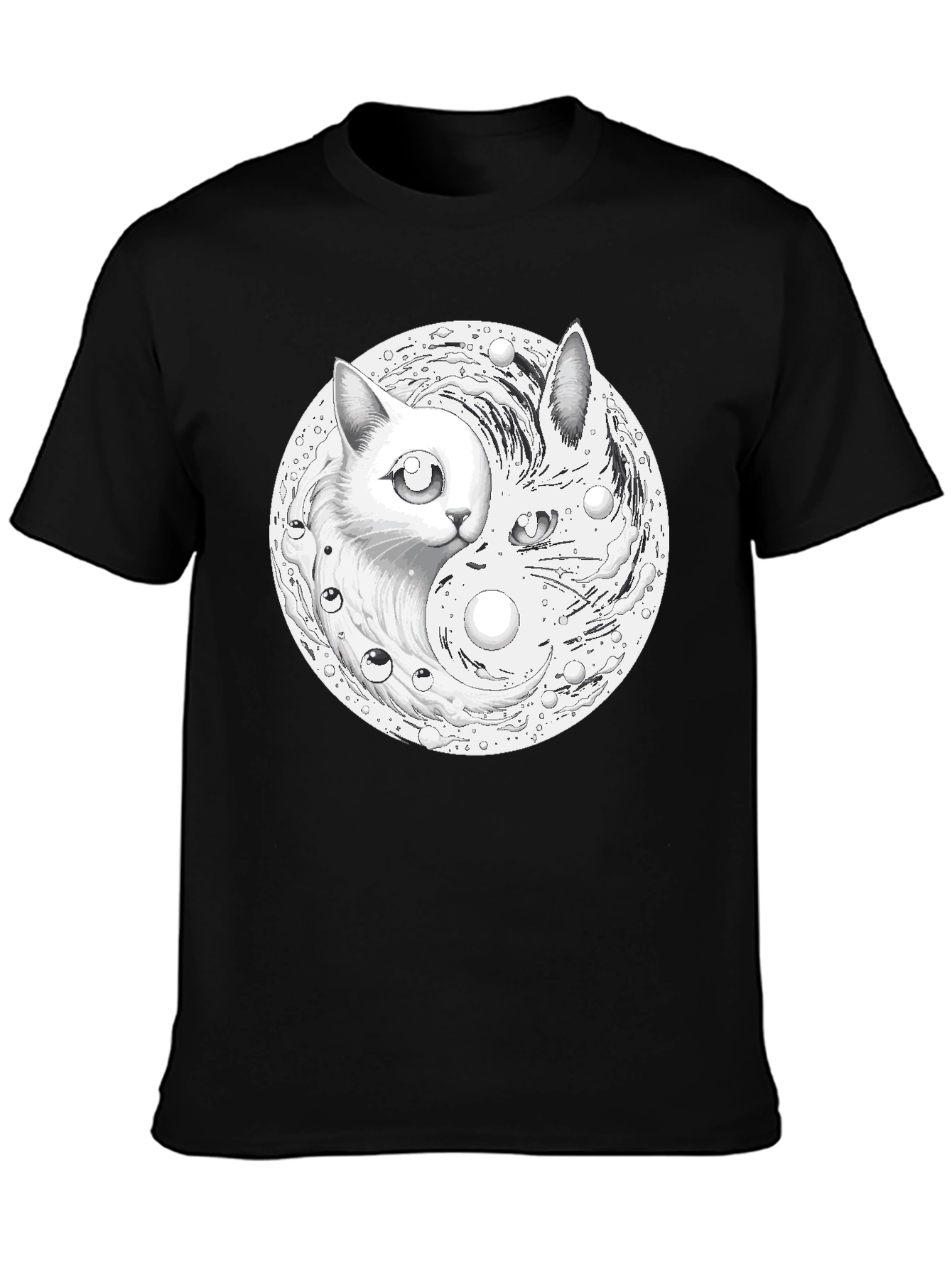 Black Yin Yang Cat Graphic Tee view 3