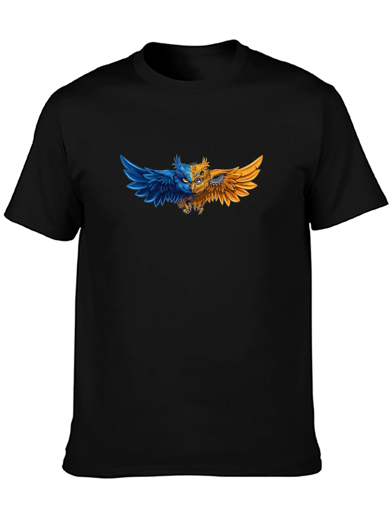 Black Steampunk Owl Graphic Tee - Unique Design T-Shirt view 3