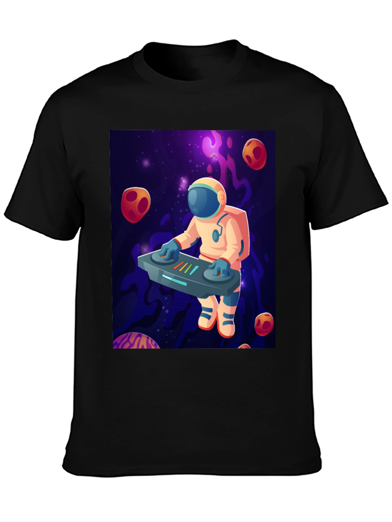 Black Astronaut DJ Graphic T-Shirt - Space Music Lover Tee view 3