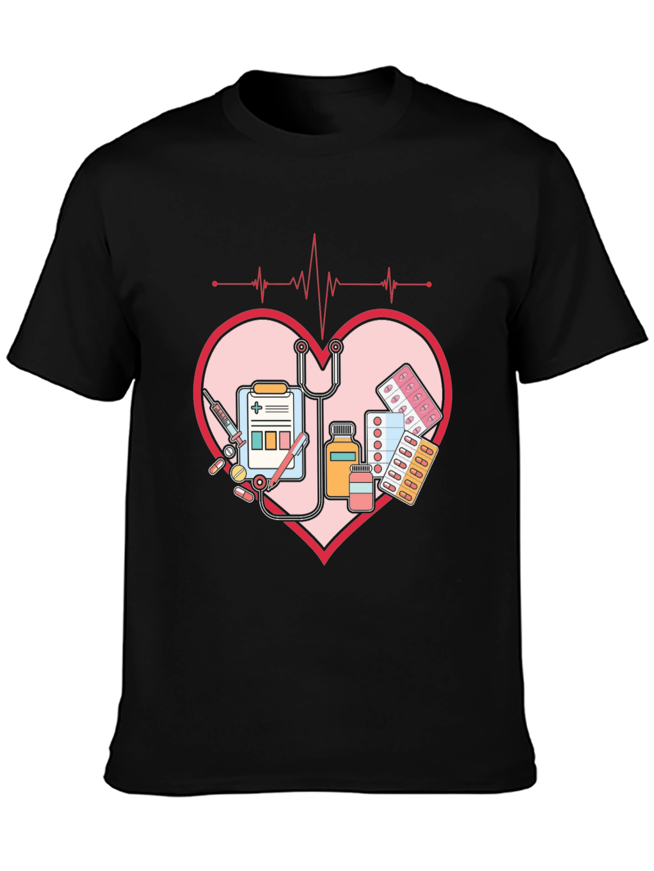 Black Heartbeat Nurse T-Shirt - Medical Love Tee view 3