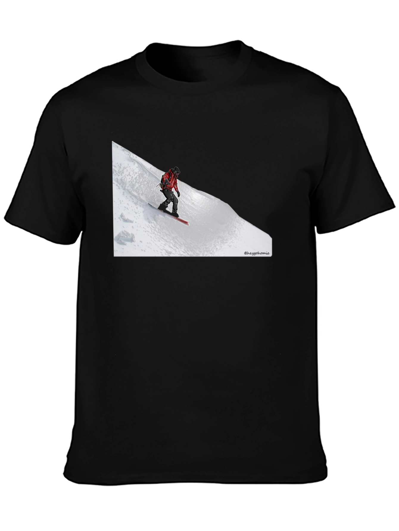 Black Snowboarder Graphic Tee - Black Cotton T-Shirt view 3