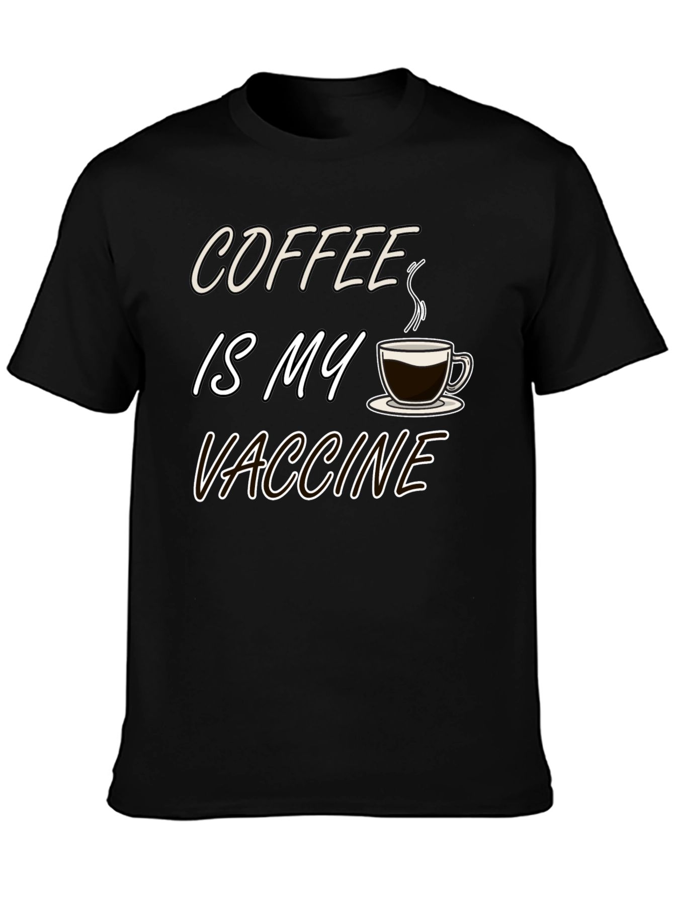 Black Coffee is My Vaccine Black T-Shirt view 3
