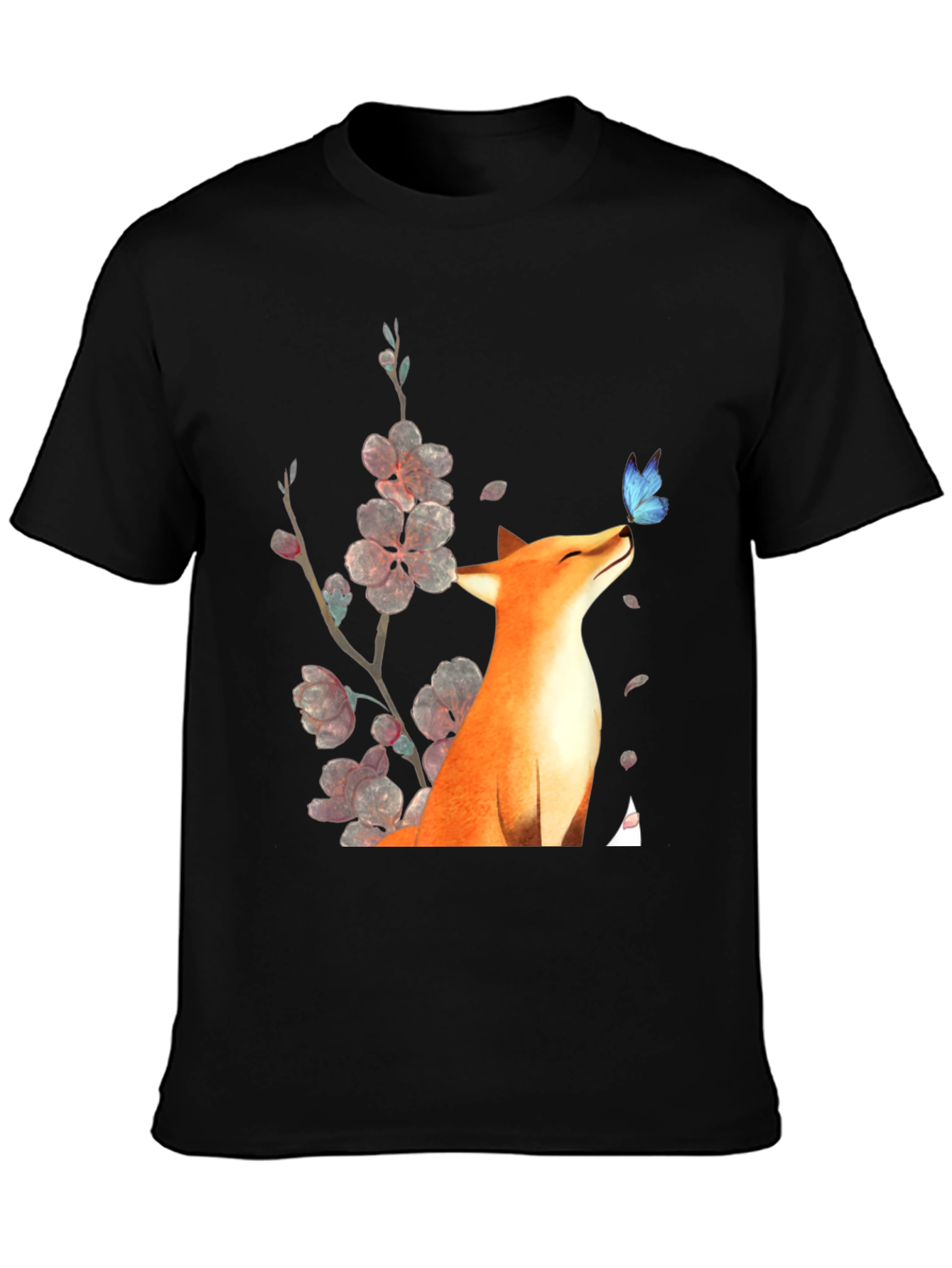 Black Fox & Butterfly Graphic Tee - Unisex Black T-Shirt view 3