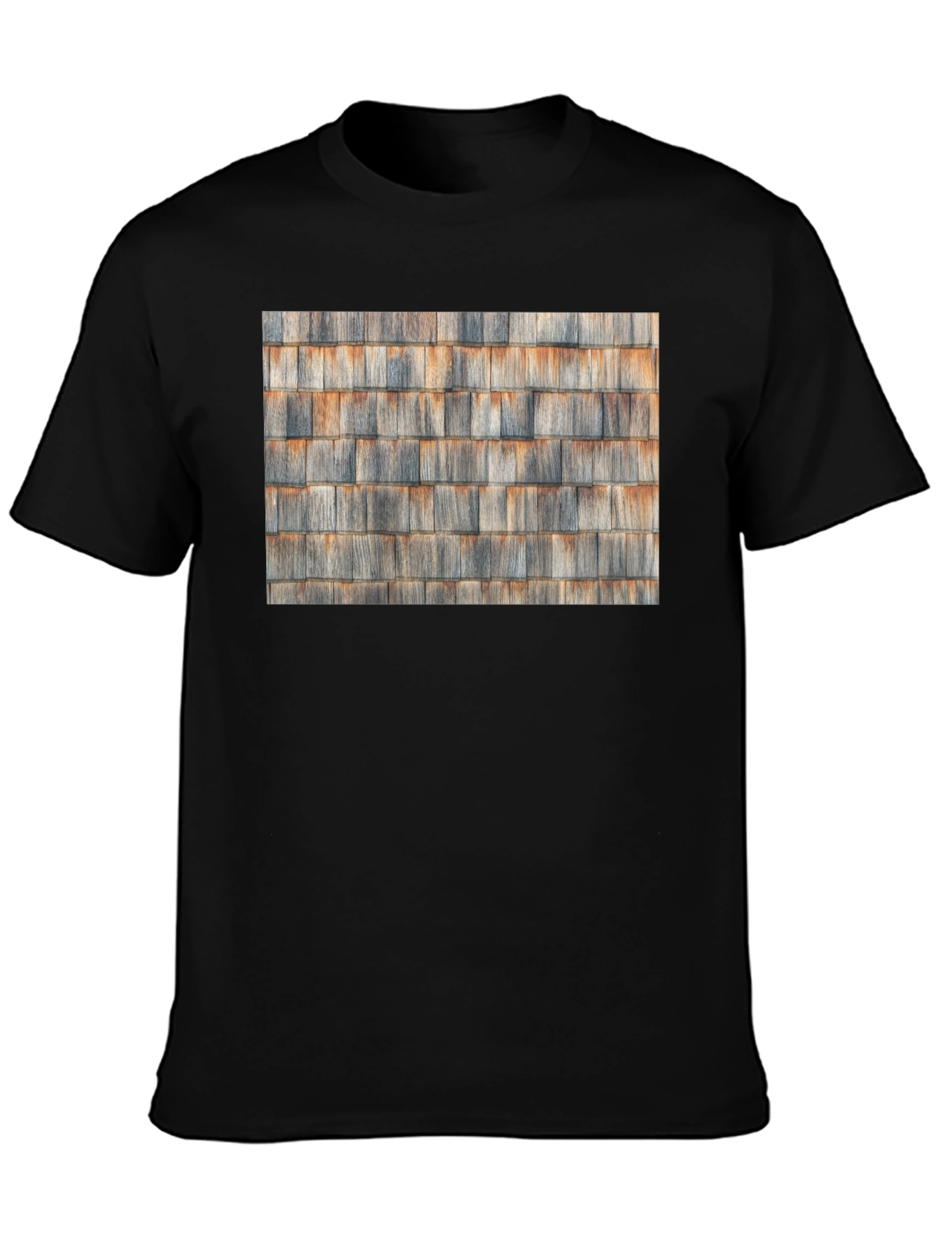 Black Rustic Cedar Shingle Pattern Black T-Shirt view 3