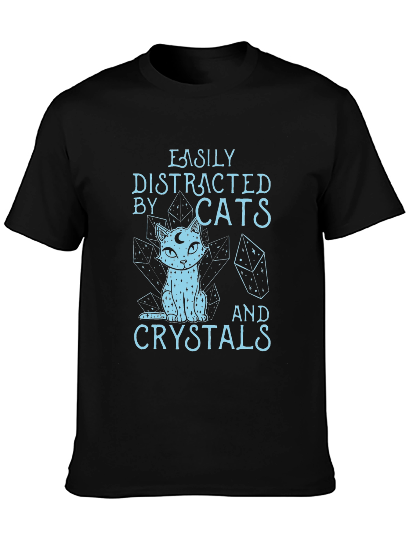Black Easily Distracted by Cats & Crystals T-Shirt view 3