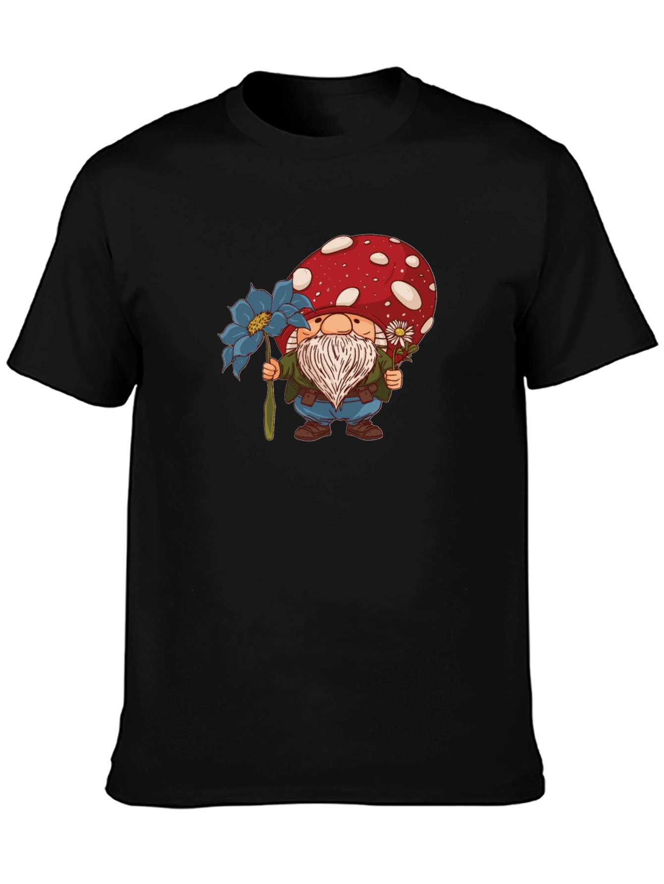 Black Mushroom Gnome T-Shirt - Whimsical Garden Style view 3